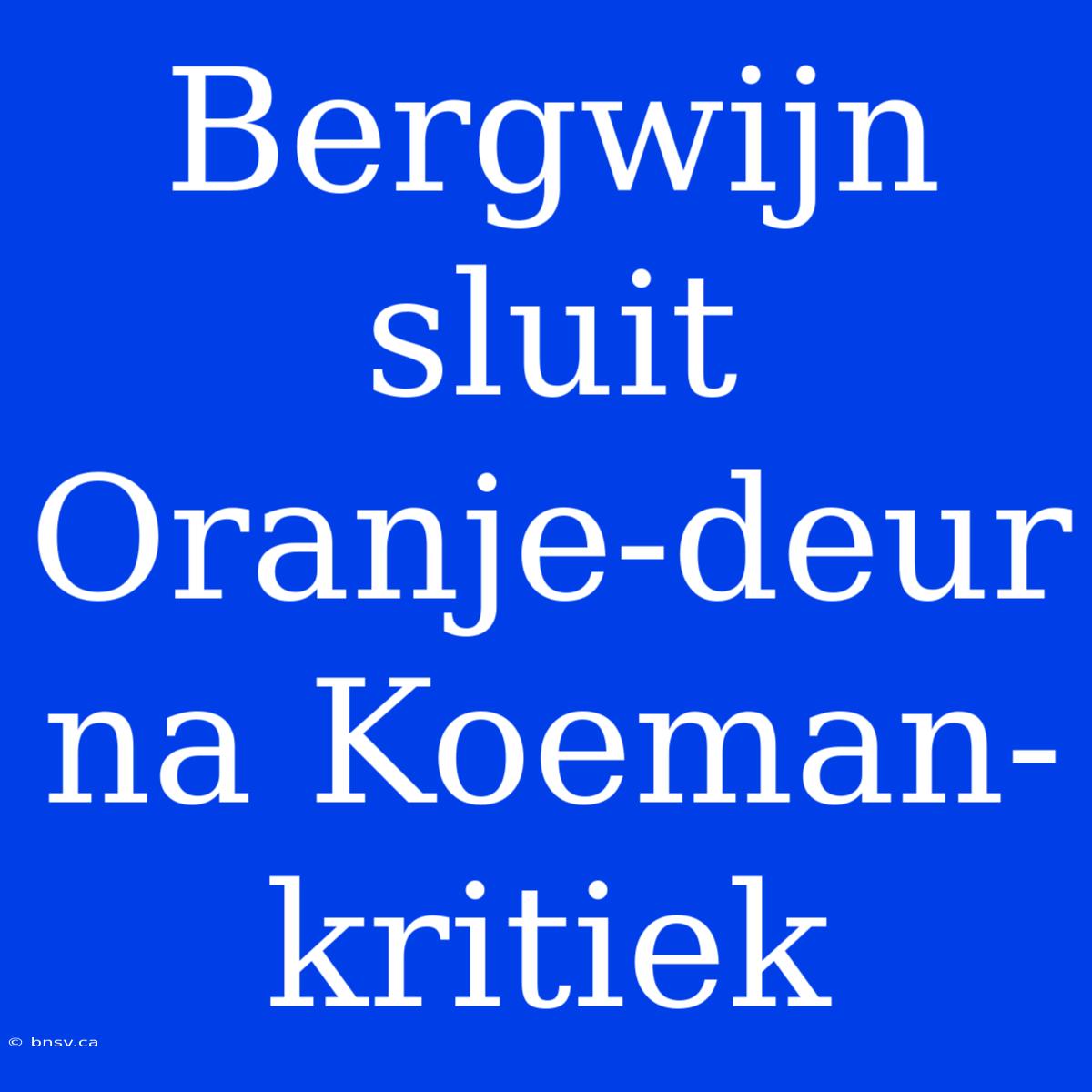 Bergwijn Sluit Oranje-deur Na Koeman-kritiek