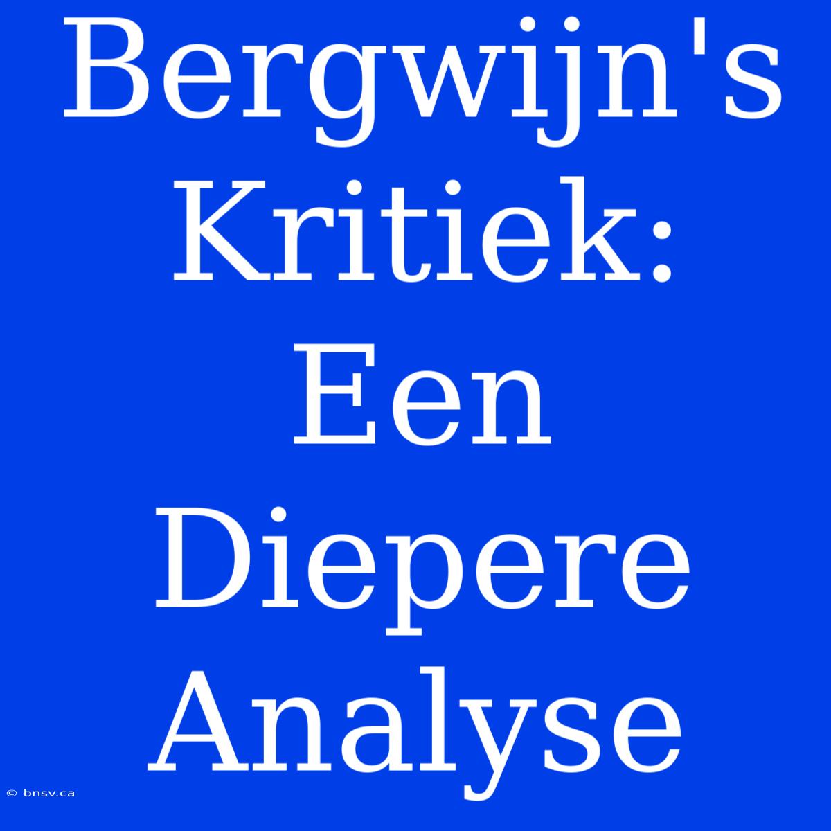 Bergwijn's Kritiek: Een Diepere Analyse