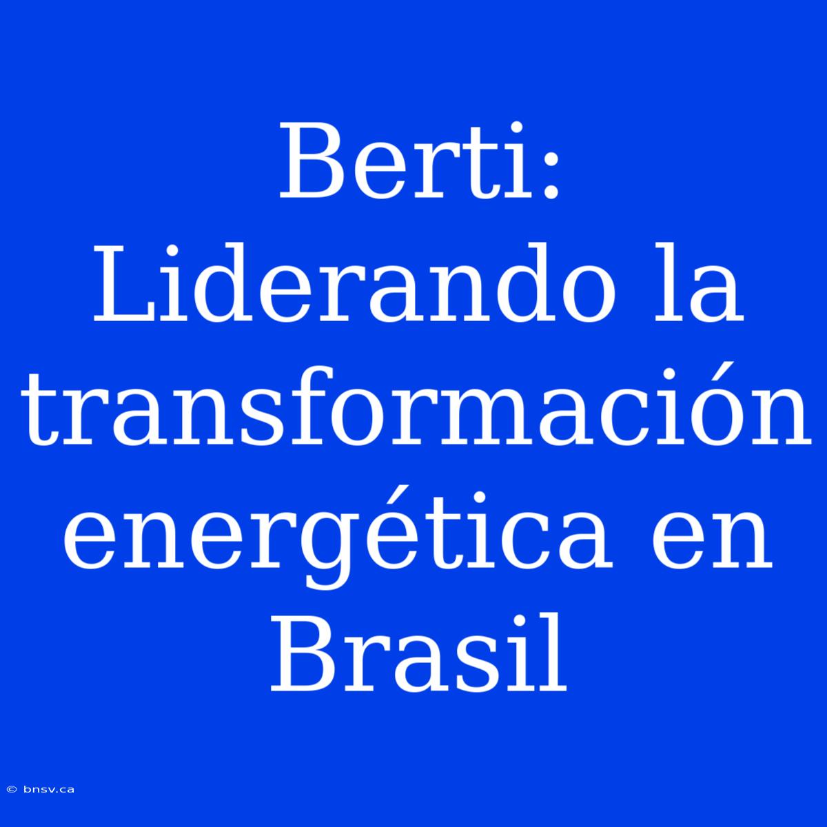 Berti: Liderando La Transformación Energética En Brasil