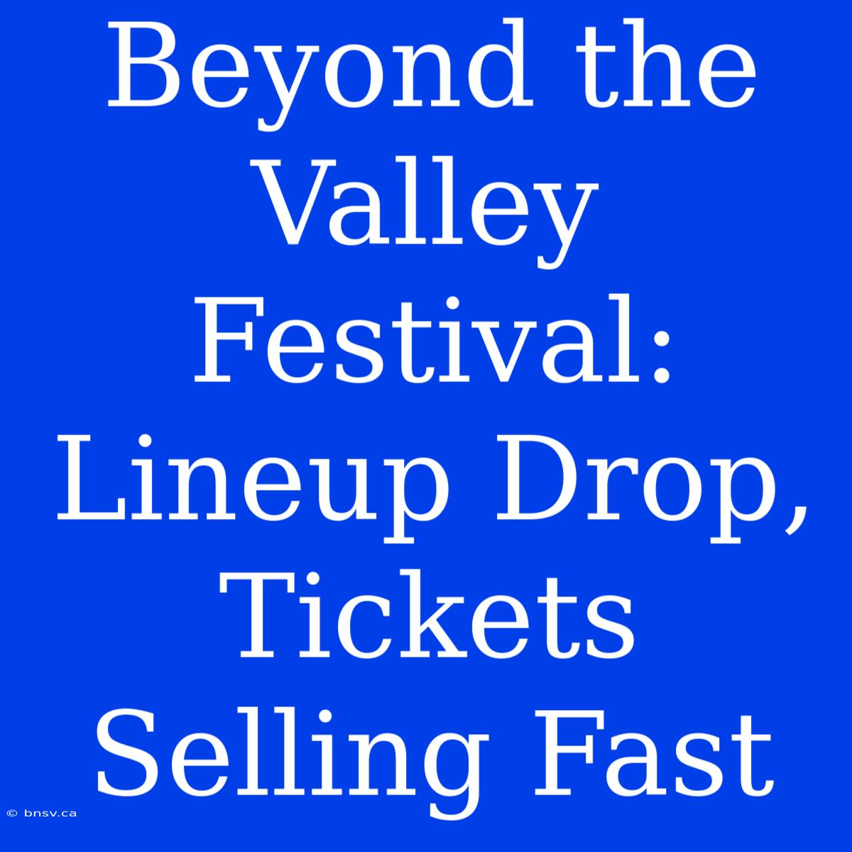 Beyond The Valley Festival: Lineup Drop, Tickets Selling Fast