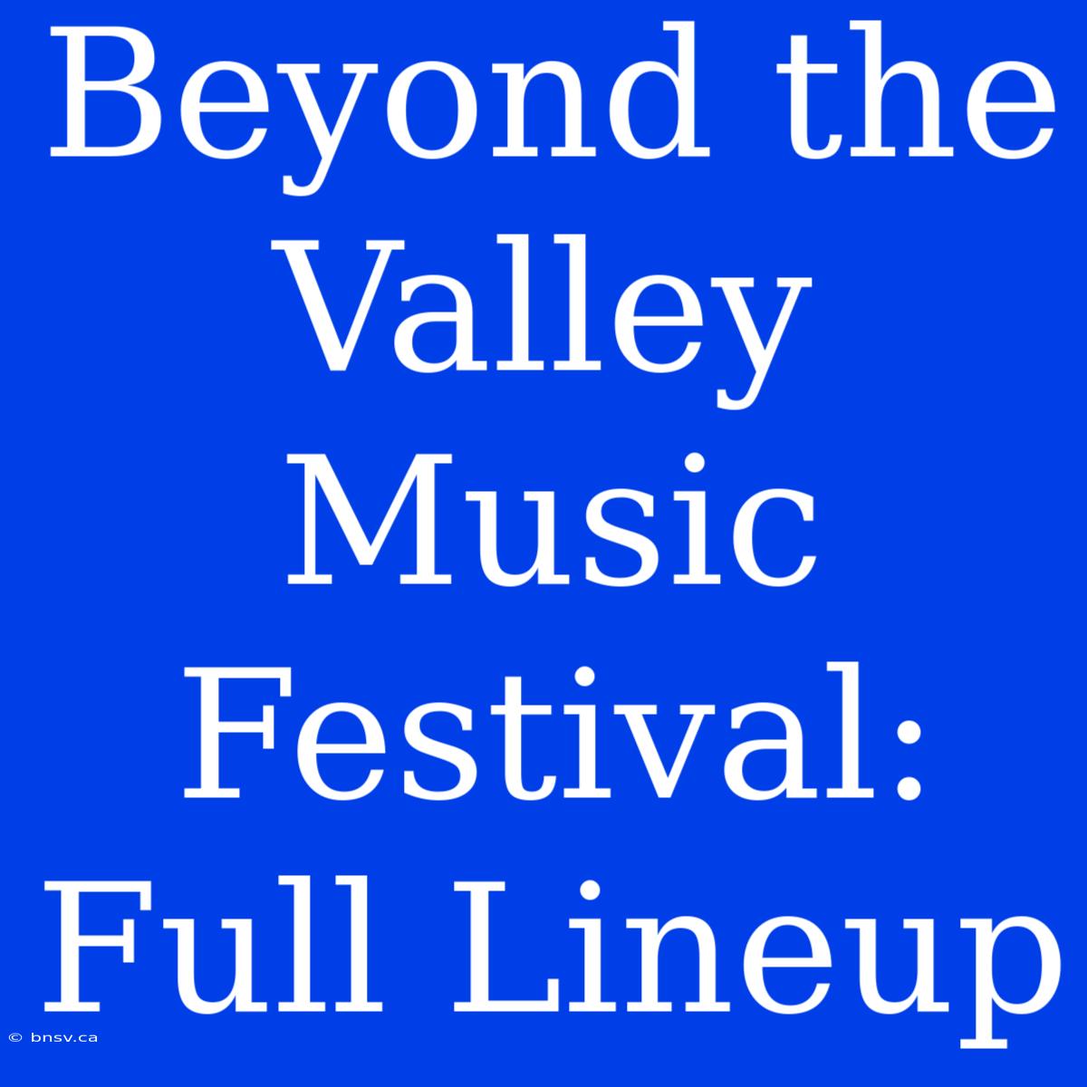 Beyond The Valley Music Festival:  Full Lineup