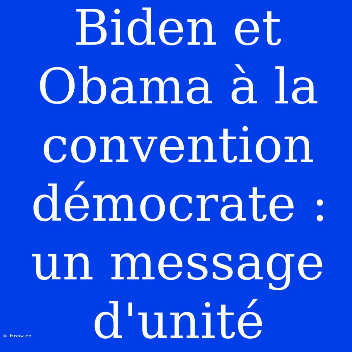 Biden Et Obama À La Convention Démocrate : Un Message D'unité