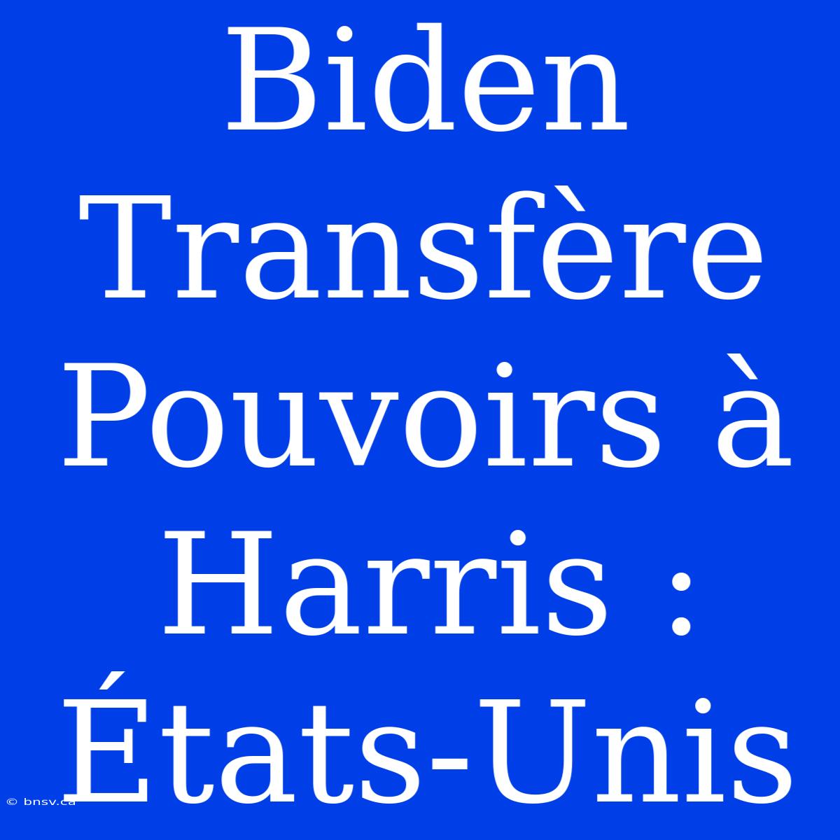 Biden Transfère Pouvoirs À Harris : États-Unis