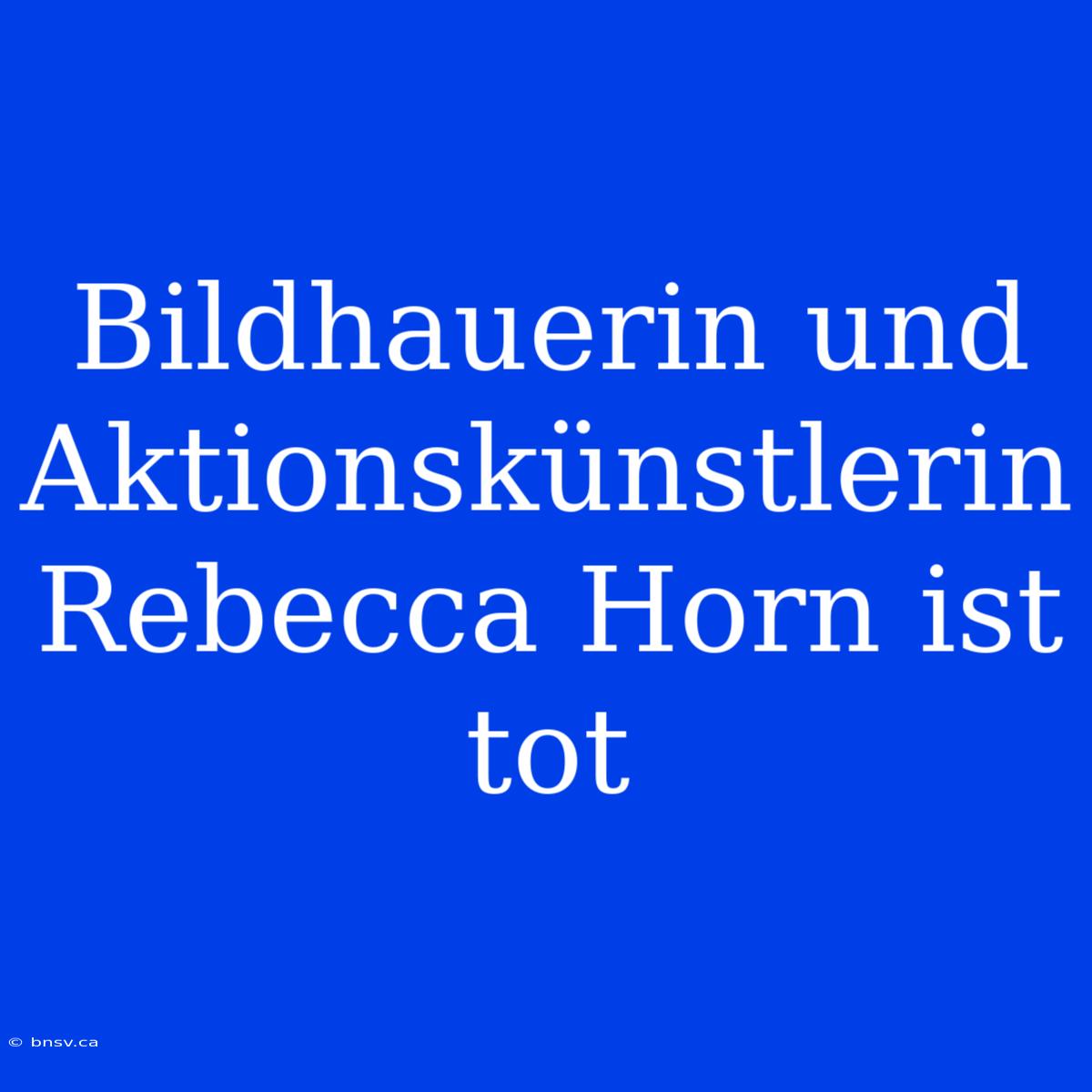 Bildhauerin Und Aktionskünstlerin Rebecca Horn Ist Tot