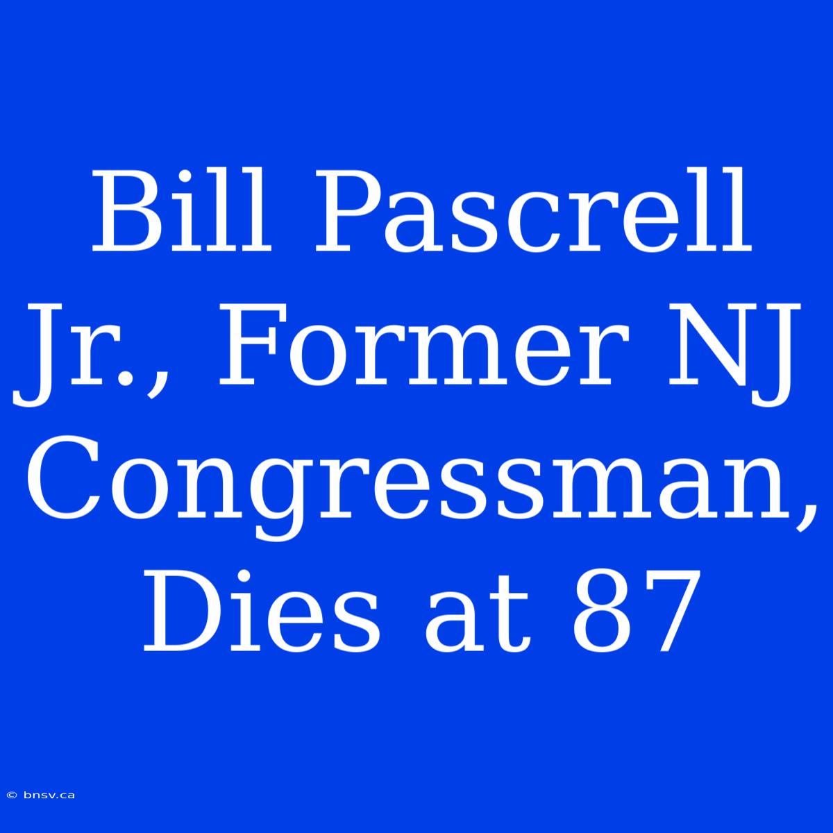 Bill Pascrell Jr., Former NJ Congressman, Dies At 87