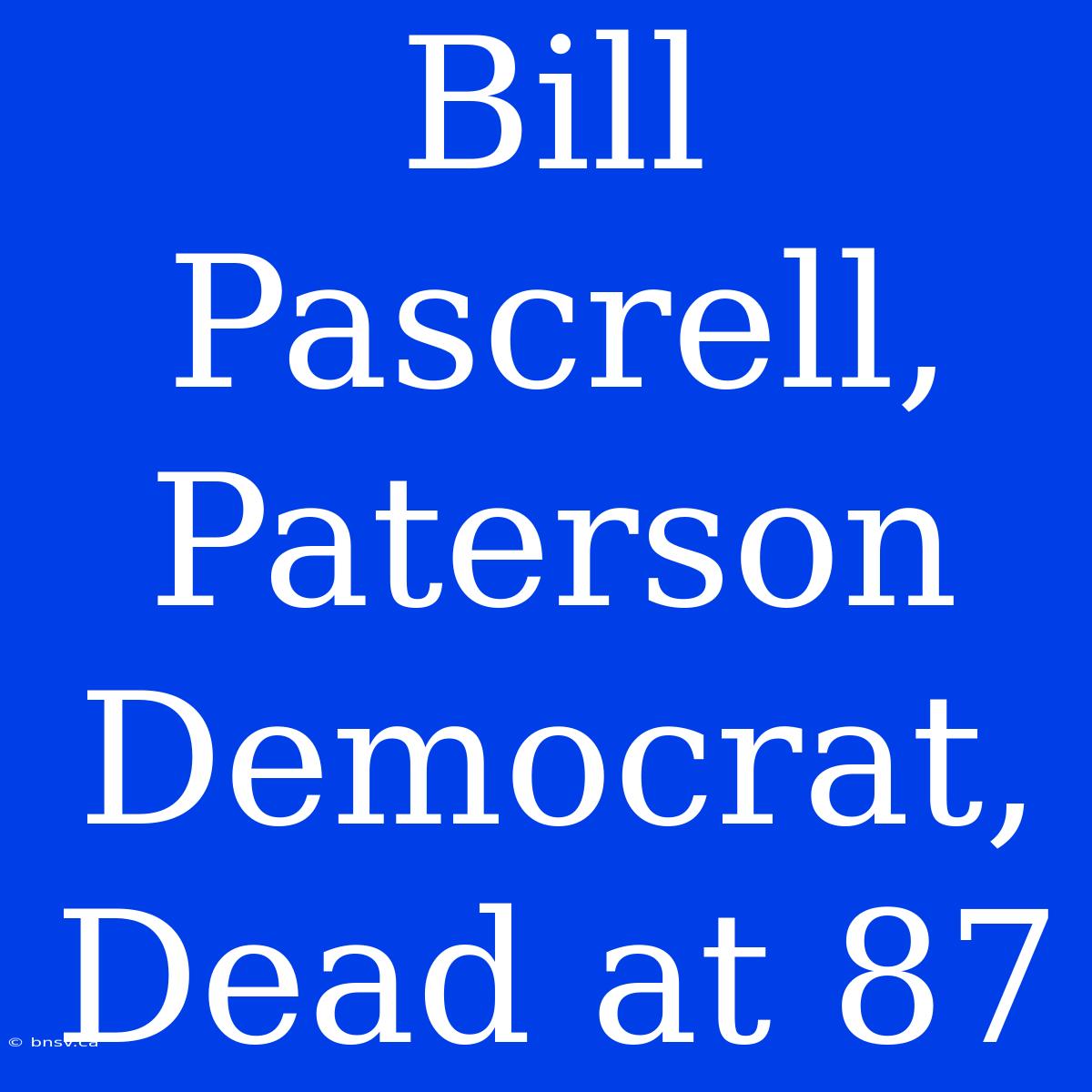 Bill Pascrell, Paterson Democrat, Dead At 87