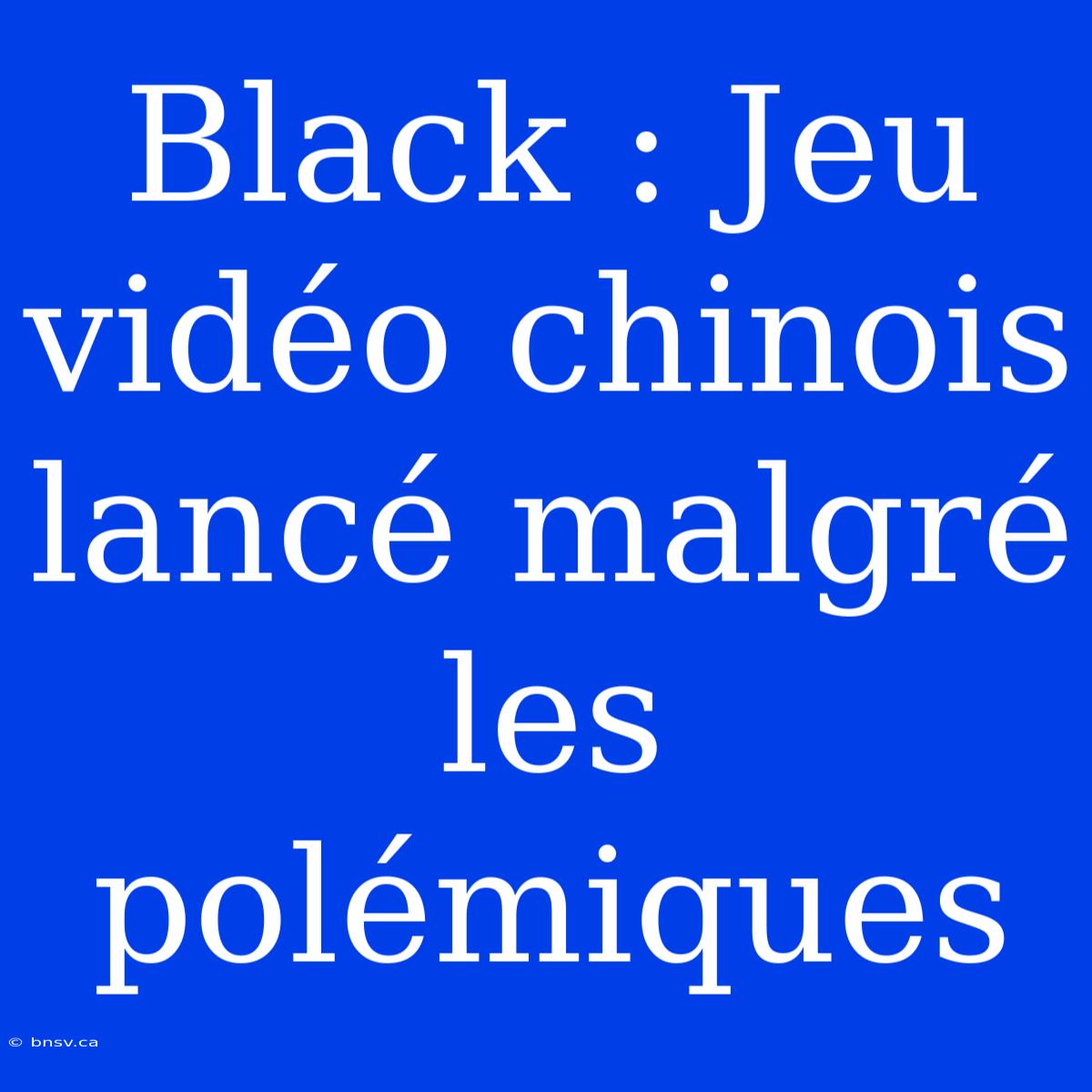 Black : Jeu Vidéo Chinois Lancé Malgré Les Polémiques