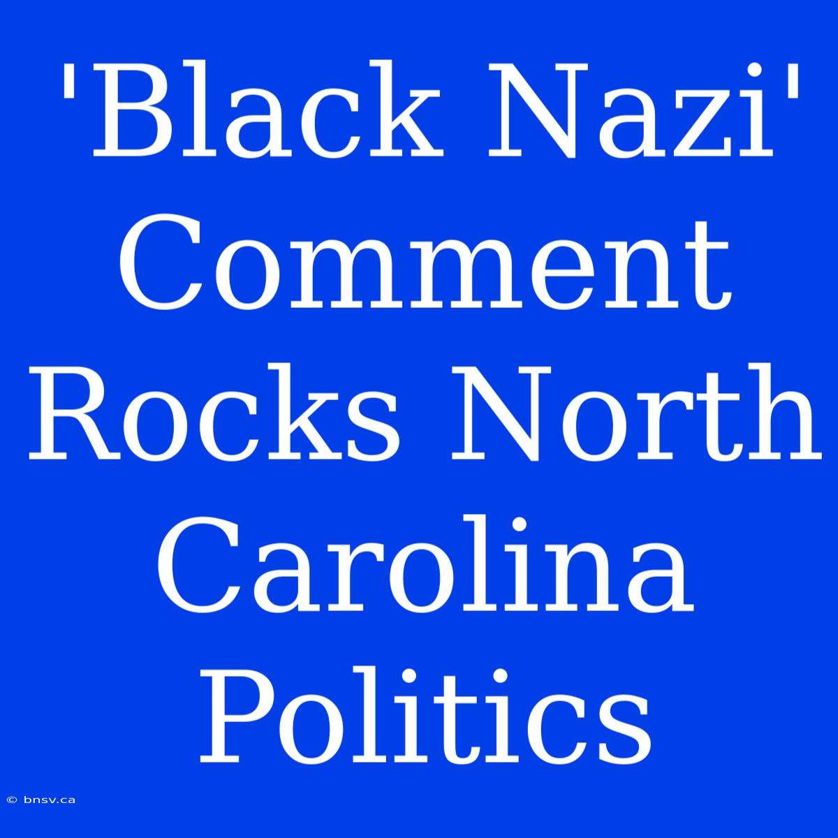 'Black Nazi' Comment Rocks North Carolina Politics