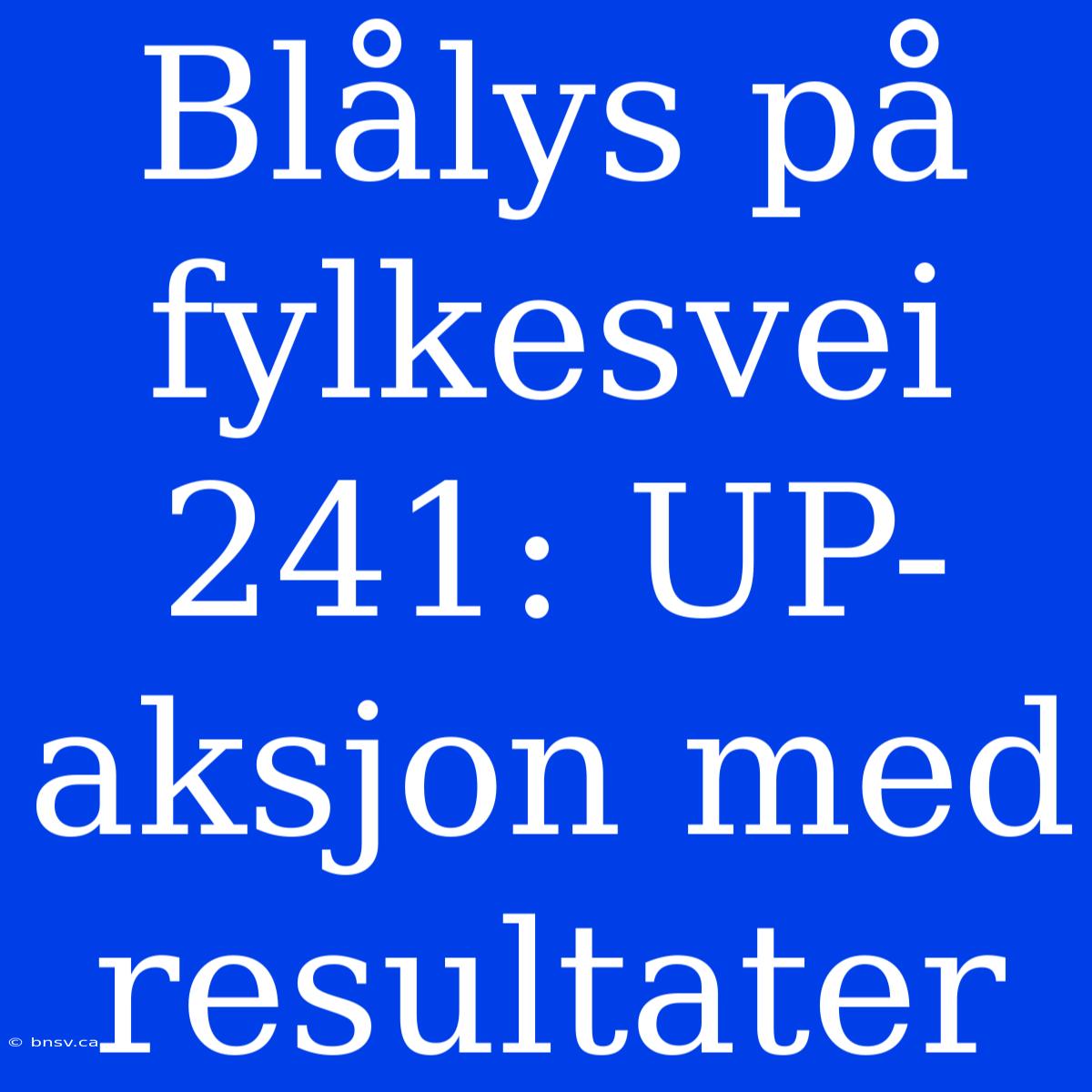 Blålys På Fylkesvei 241: UP-aksjon Med Resultater