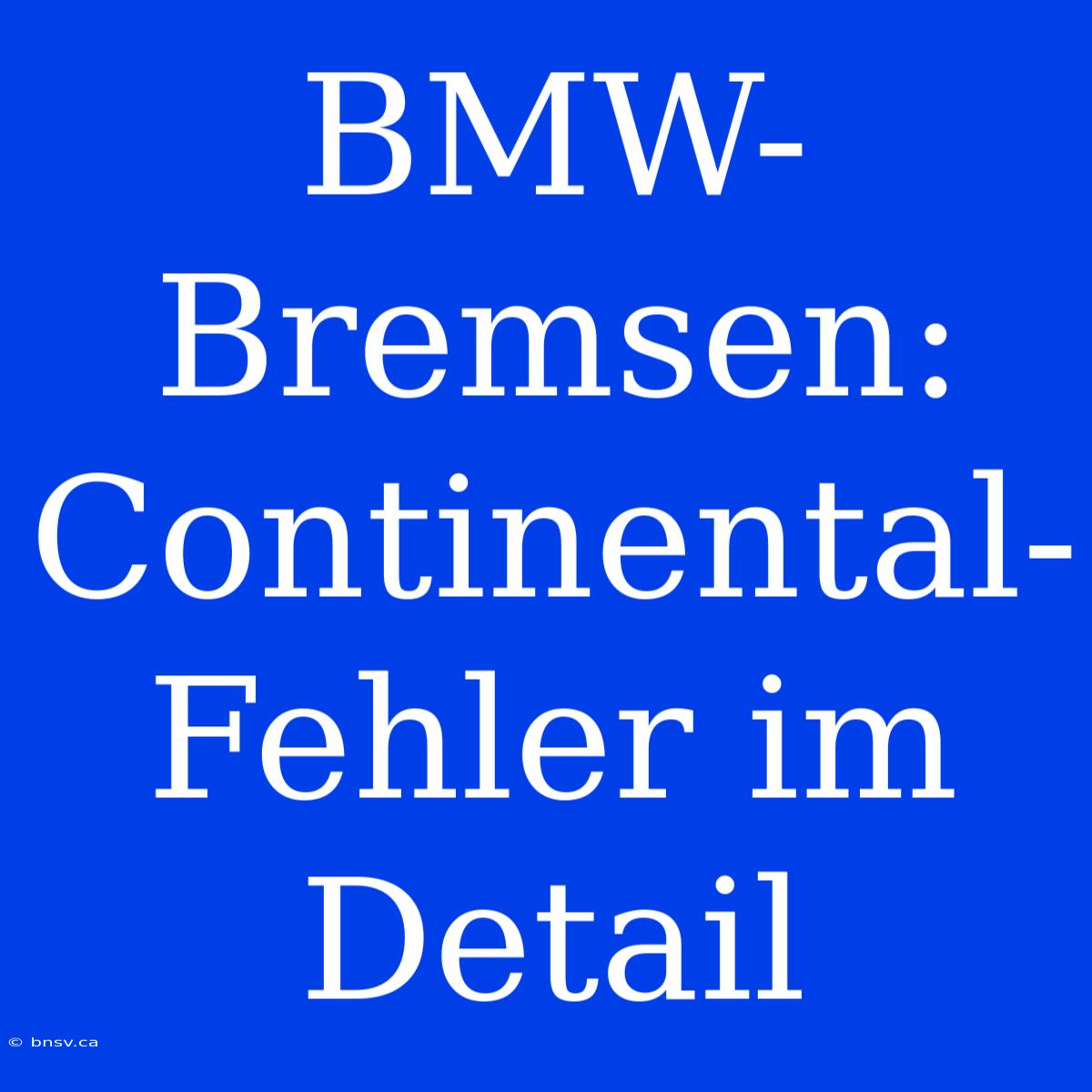 BMW-Bremsen: Continental-Fehler Im Detail