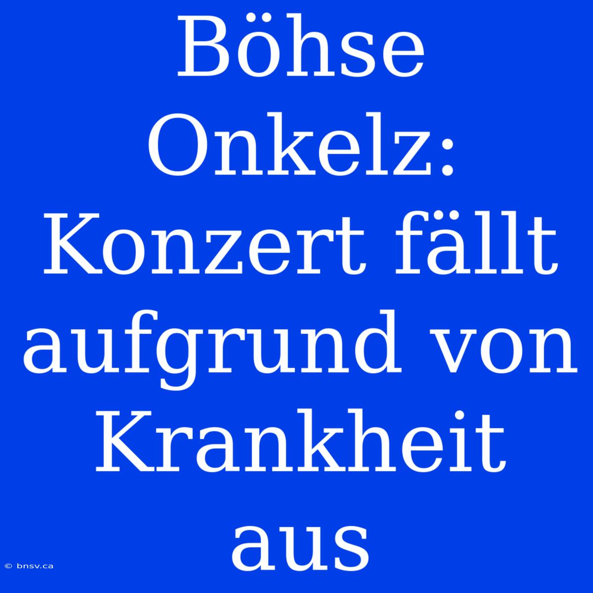 Böhse Onkelz: Konzert Fällt Aufgrund Von Krankheit Aus