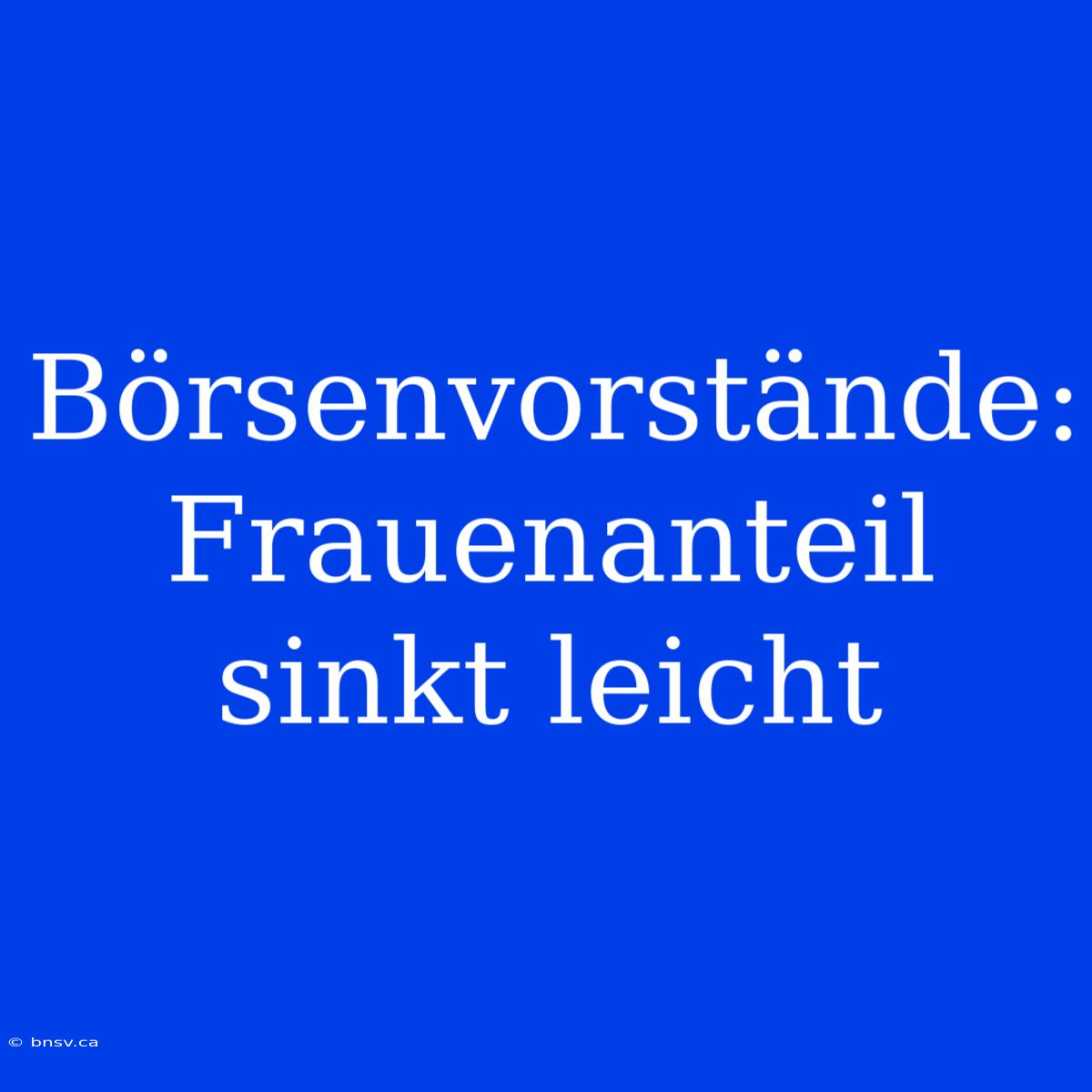 Börsenvorstände: Frauenanteil Sinkt Leicht