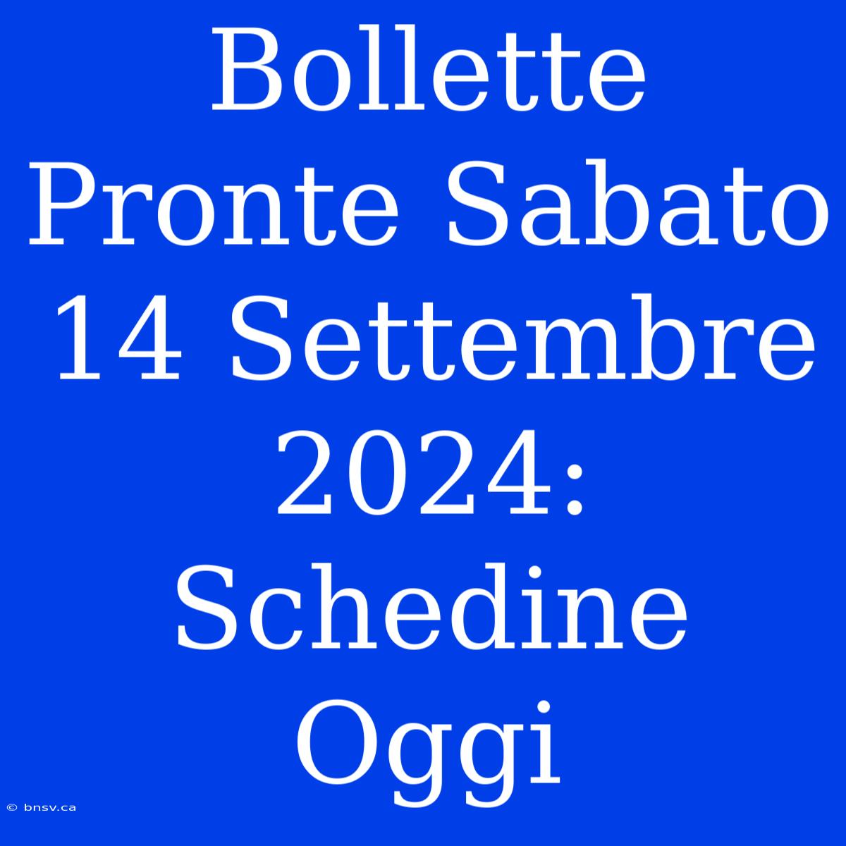 Bollette Pronte Sabato 14 Settembre 2024: Schedine Oggi