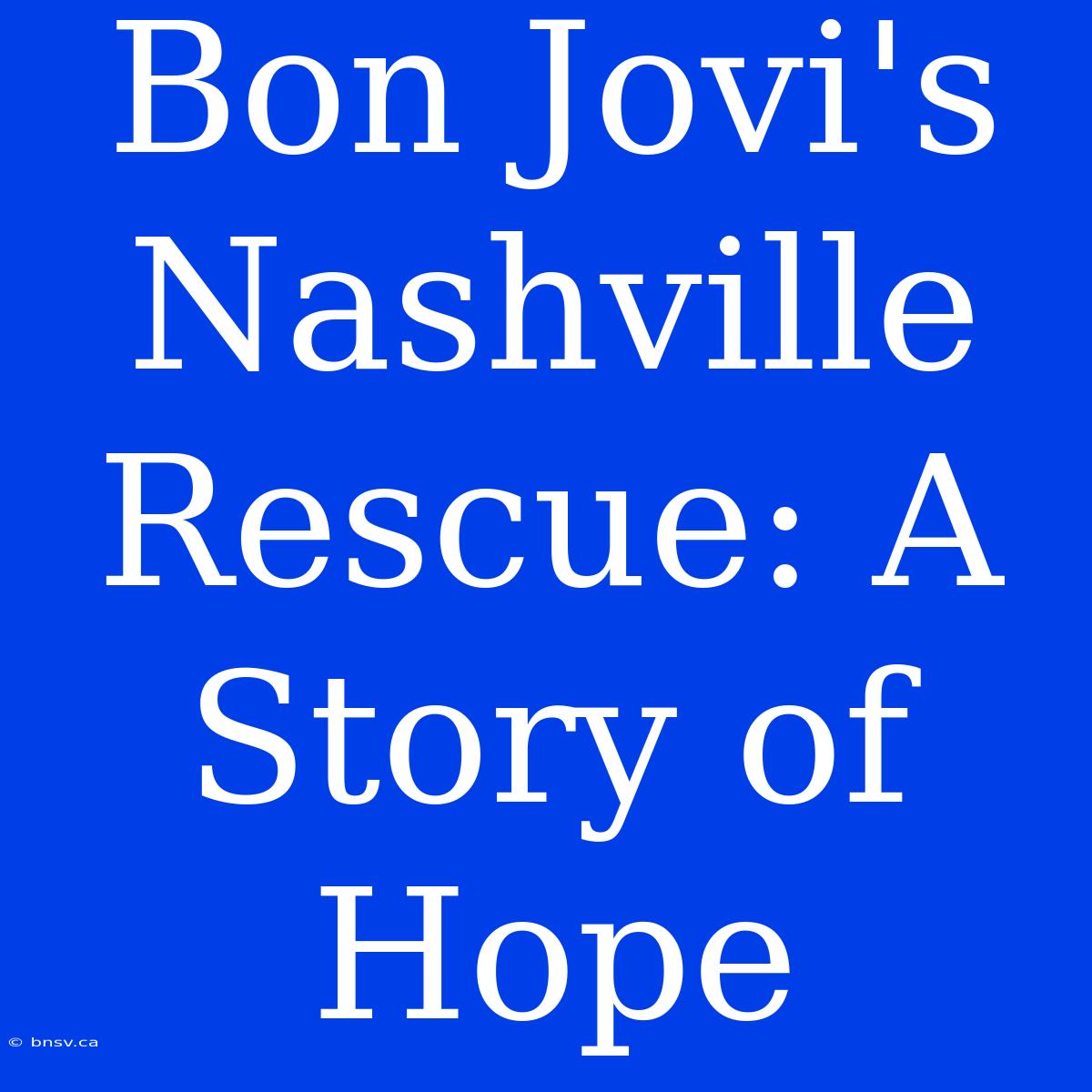 Bon Jovi's Nashville Rescue: A Story Of Hope