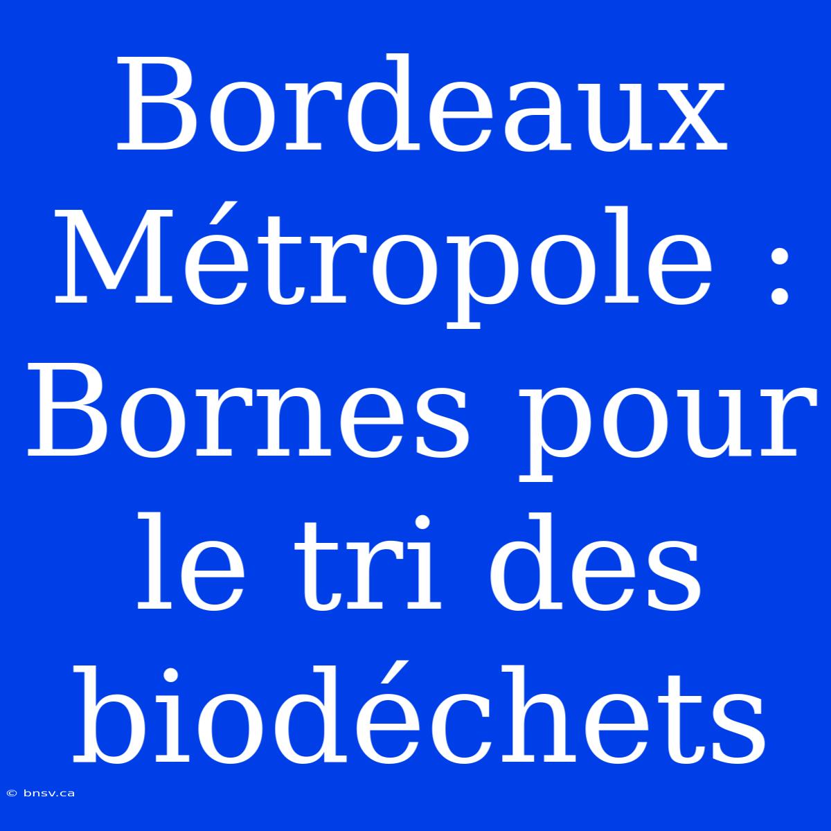 Bordeaux Métropole : Bornes Pour Le Tri Des Biodéchets