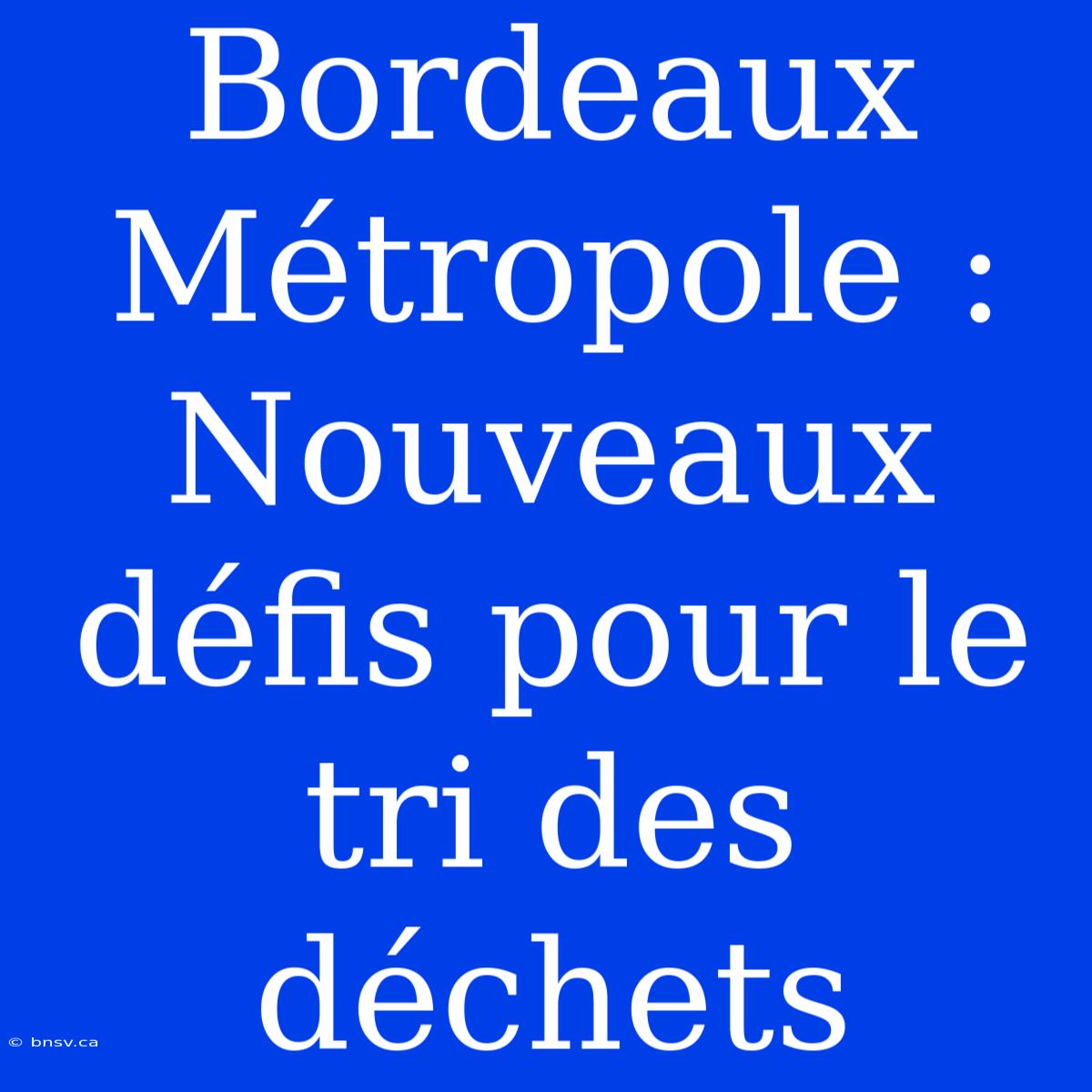 Bordeaux Métropole : Nouveaux Défis Pour Le Tri Des Déchets