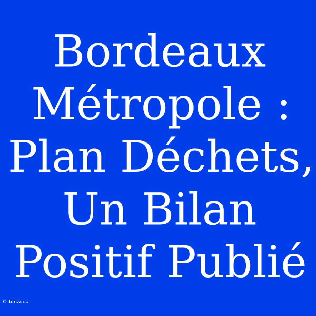 Bordeaux Métropole : Plan Déchets, Un Bilan Positif Publié