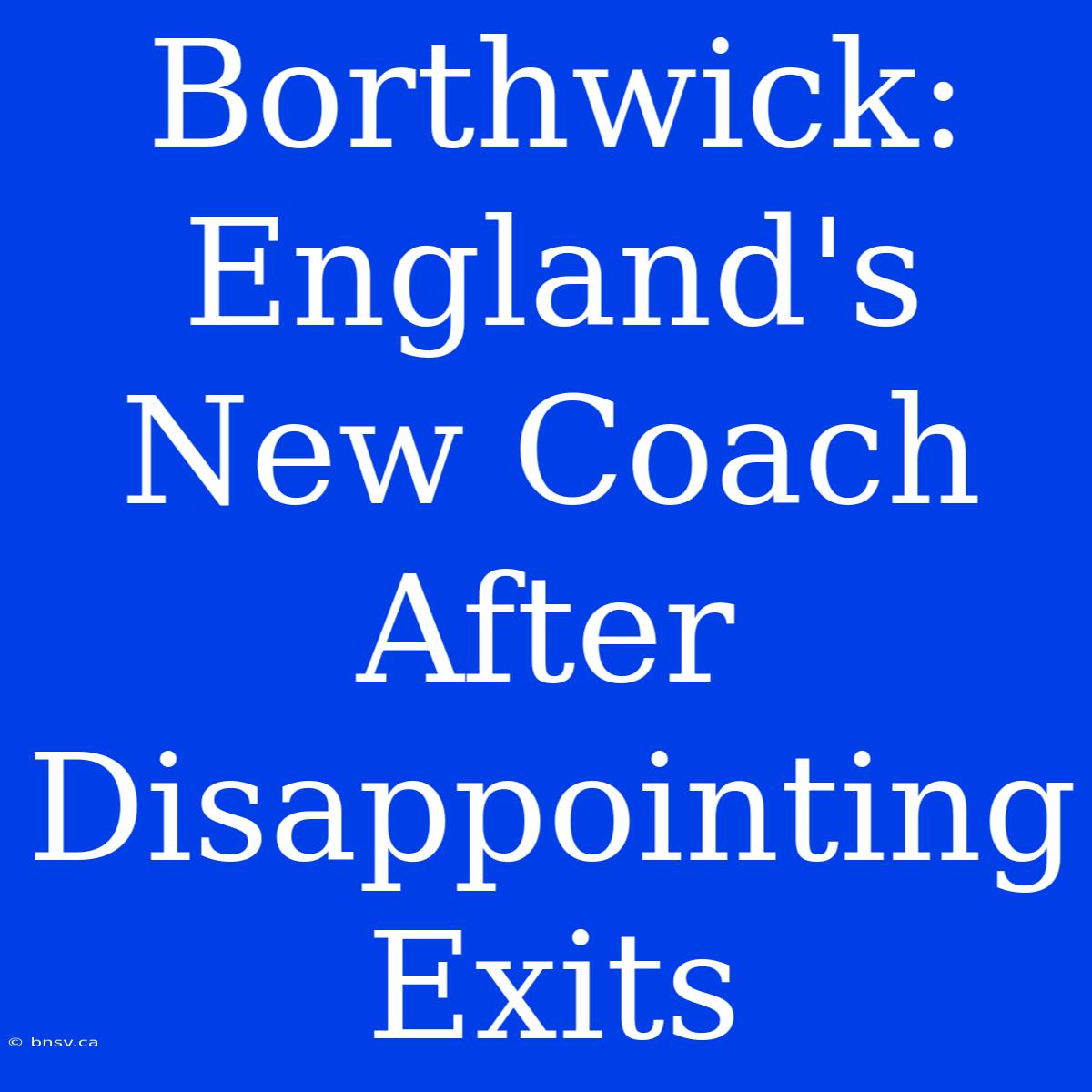 Borthwick: England's New Coach After Disappointing Exits