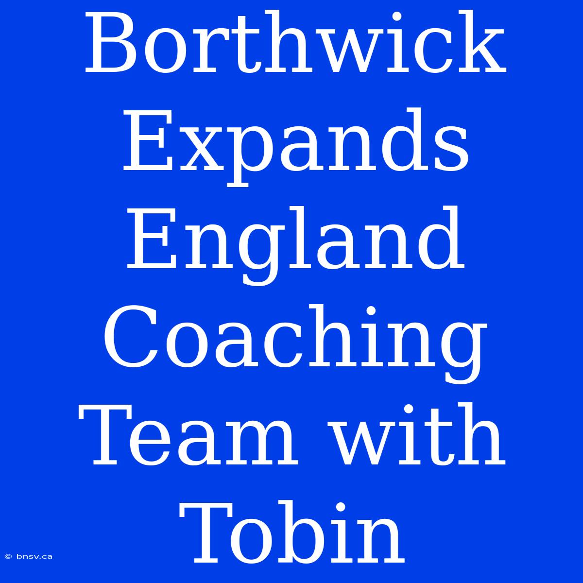 Borthwick Expands England Coaching Team With Tobin