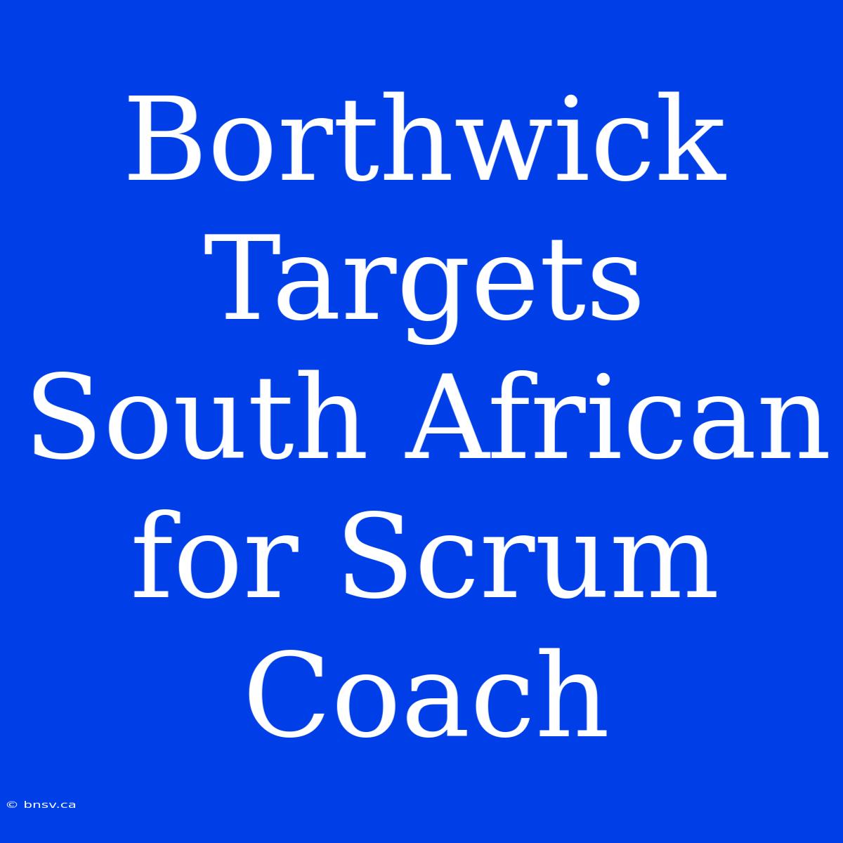 Borthwick Targets South African For Scrum Coach