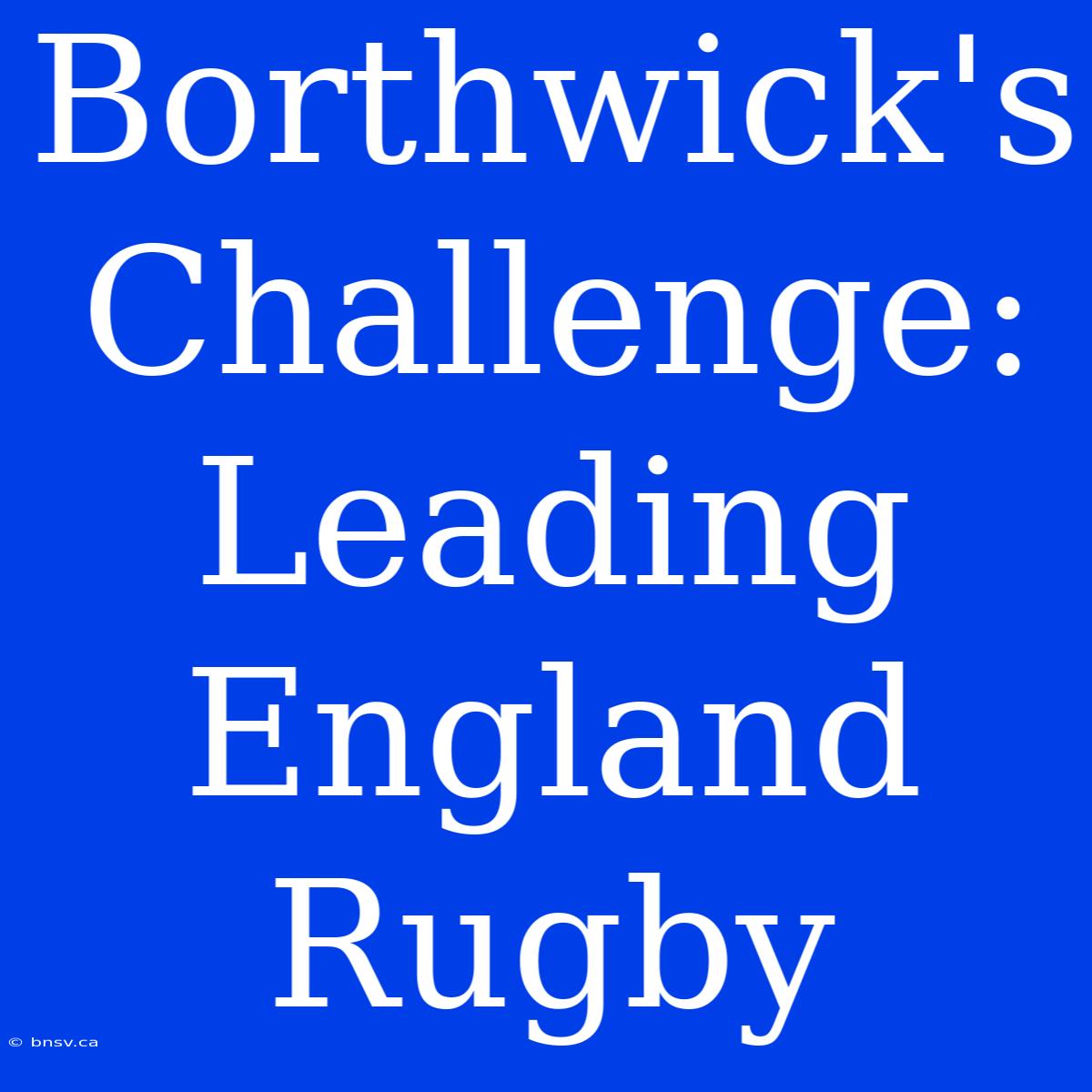 Borthwick's Challenge: Leading England Rugby