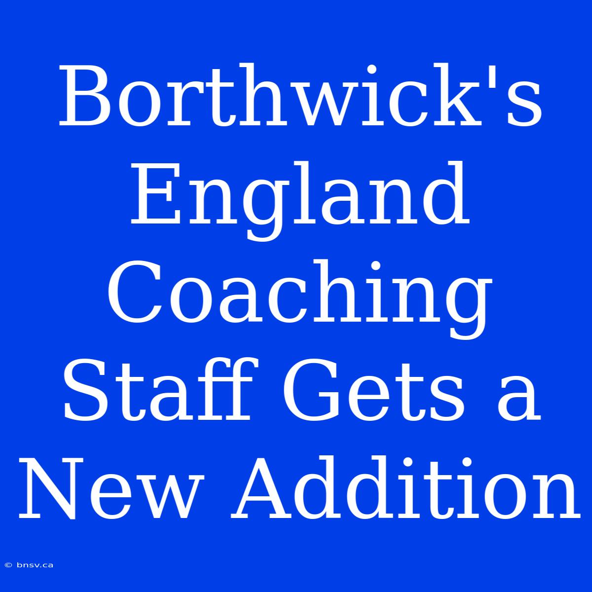 Borthwick's England Coaching Staff Gets A New Addition