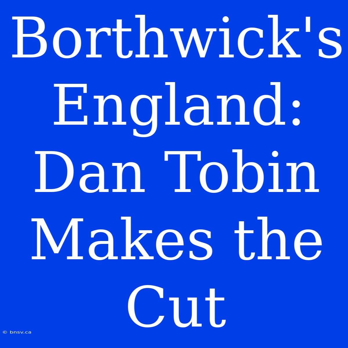 Borthwick's England: Dan Tobin Makes The Cut