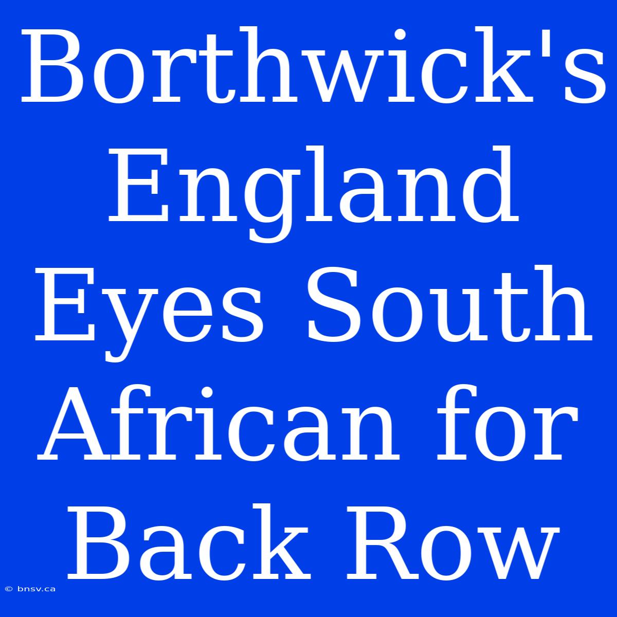 Borthwick's England Eyes South African For Back Row