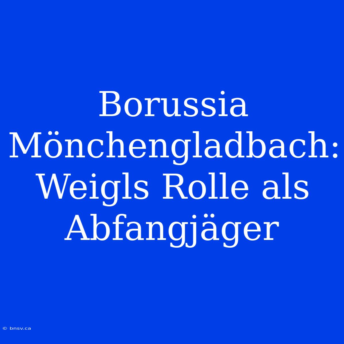 Borussia Mönchengladbach: Weigls Rolle Als Abfangjäger