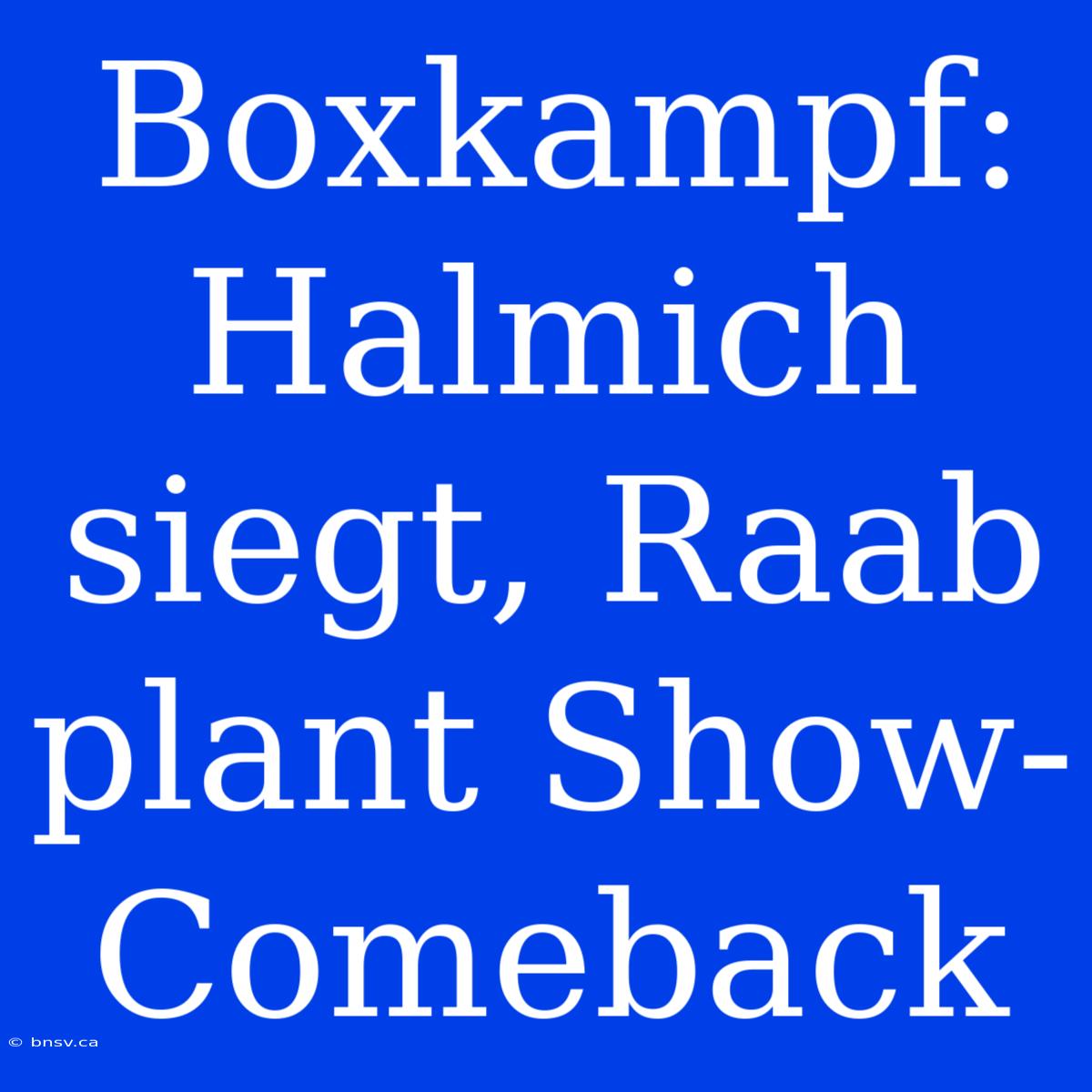 Boxkampf: Halmich Siegt, Raab Plant Show-Comeback