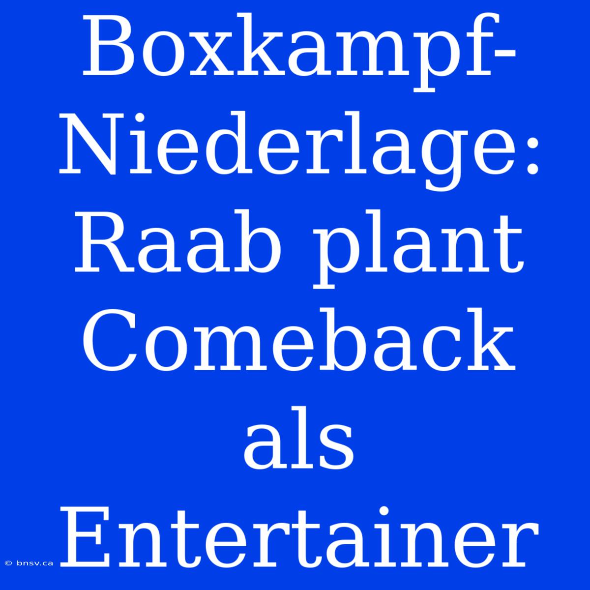 Boxkampf-Niederlage: Raab Plant Comeback Als Entertainer