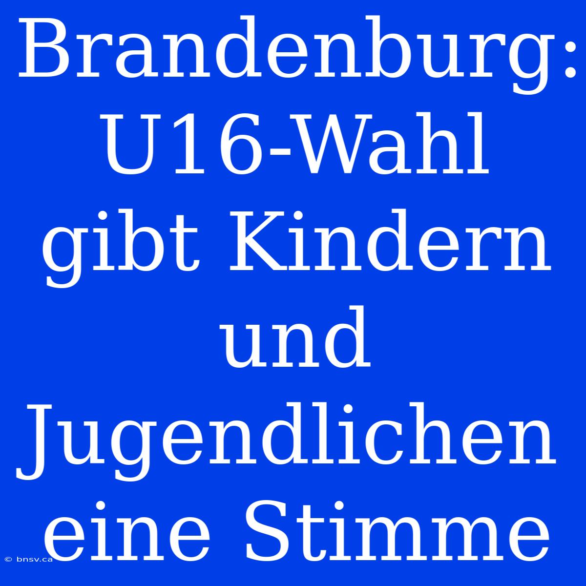 Brandenburg: U16-Wahl Gibt Kindern Und Jugendlichen Eine Stimme