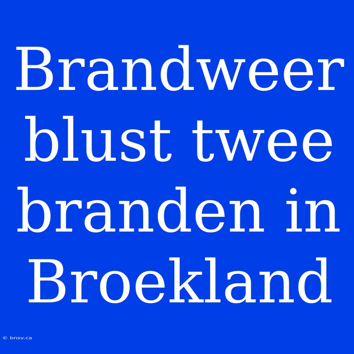 Brandweer Blust Twee Branden In Broekland