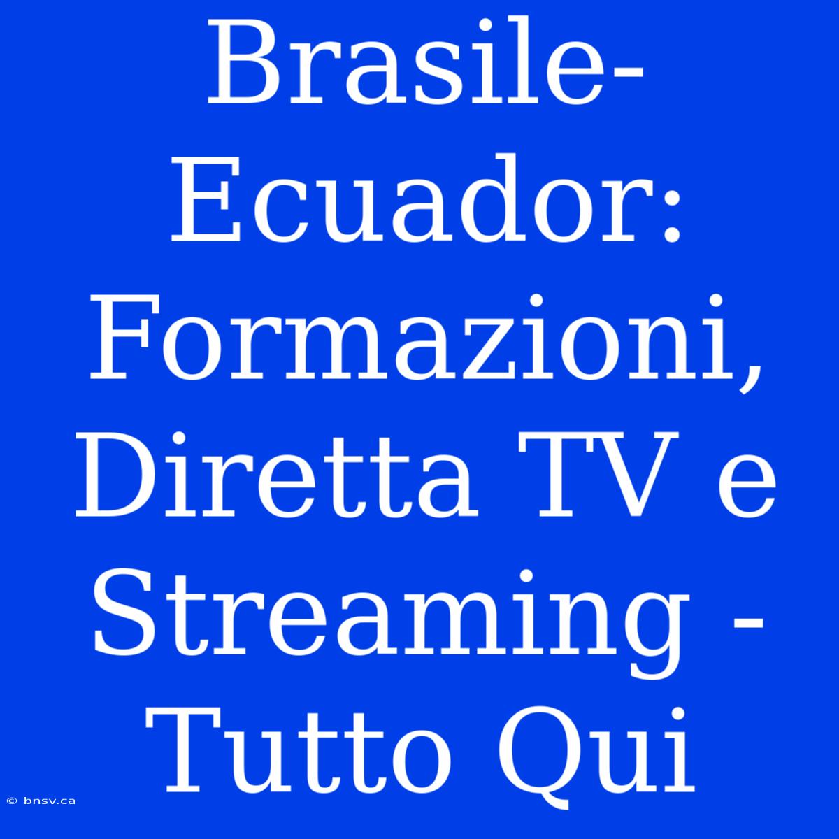 Brasile-Ecuador: Formazioni, Diretta TV E Streaming - Tutto Qui