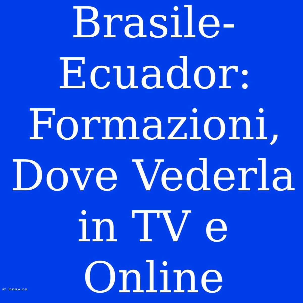 Brasile-Ecuador: Formazioni, Dove Vederla In TV E Online