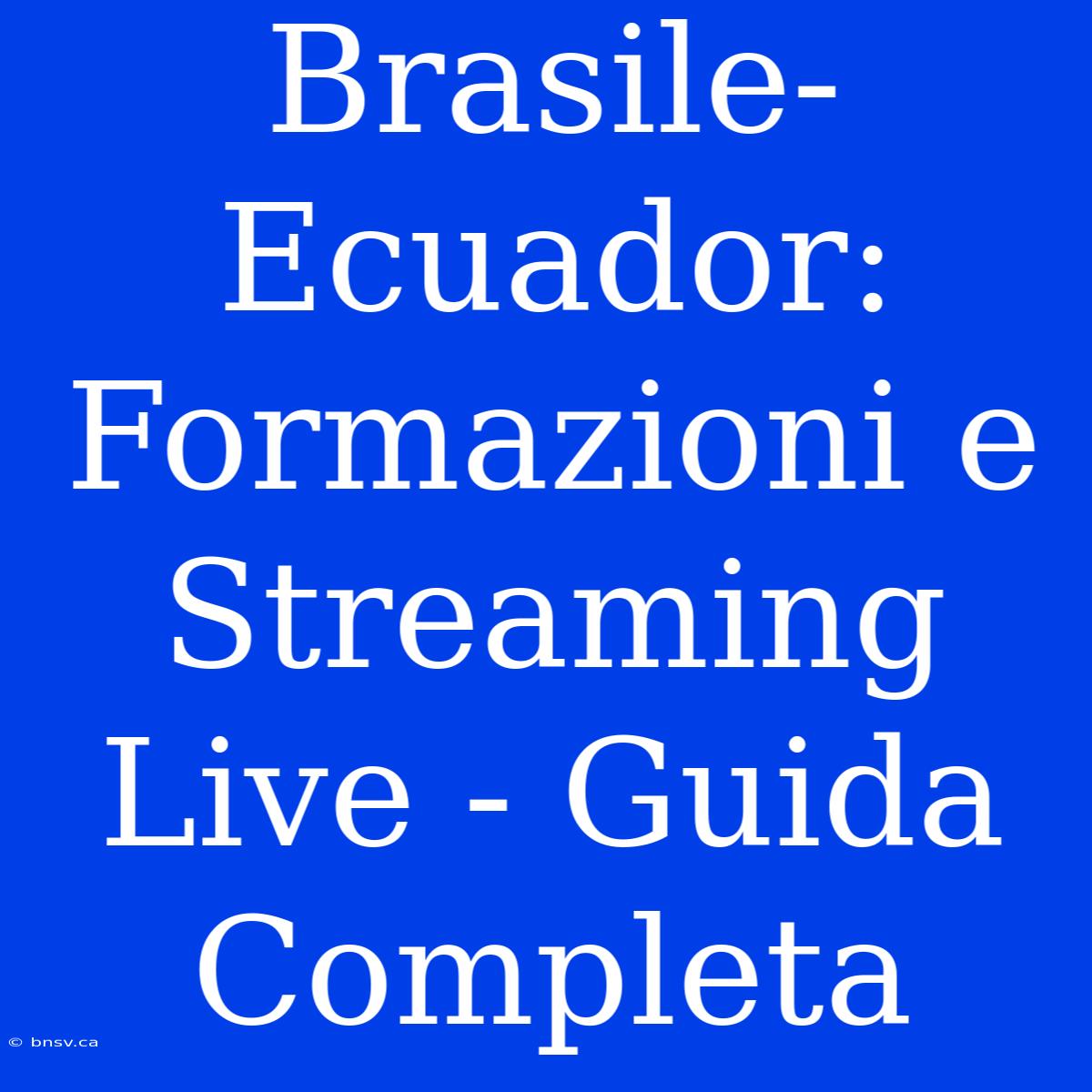 Brasile-Ecuador: Formazioni E Streaming Live - Guida Completa