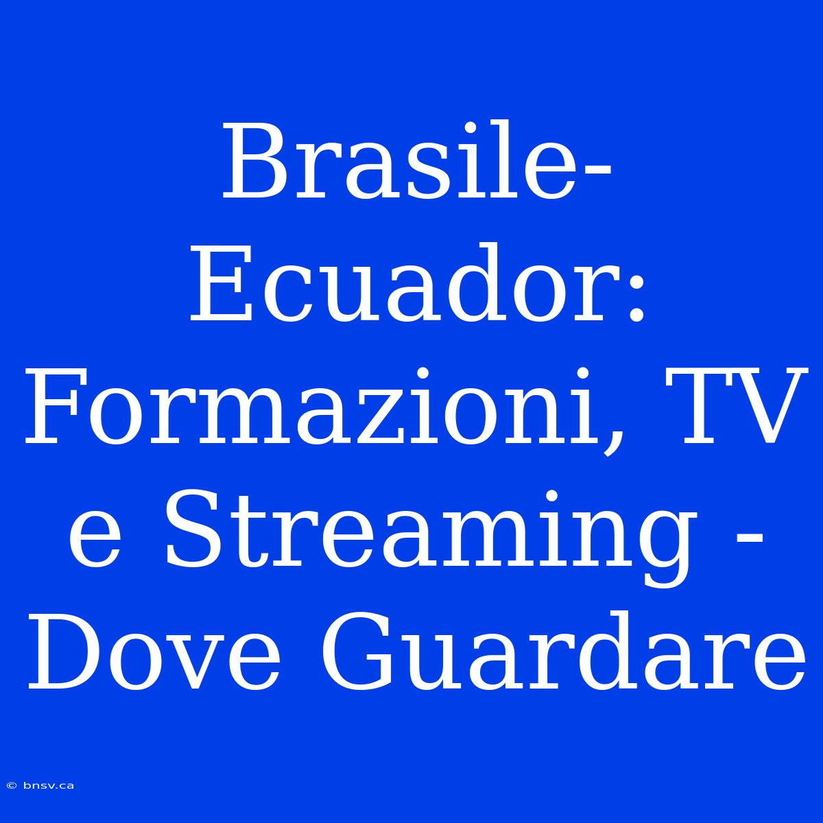 Brasile-Ecuador: Formazioni, TV E Streaming - Dove Guardare