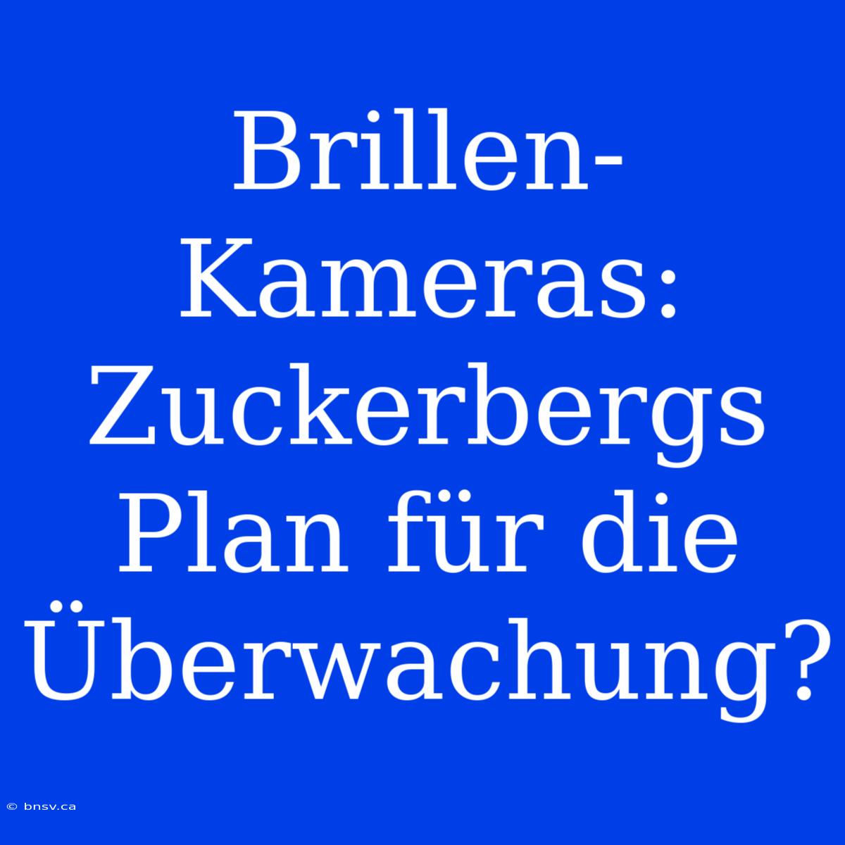 Brillen-Kameras: Zuckerbergs Plan Für Die Überwachung?