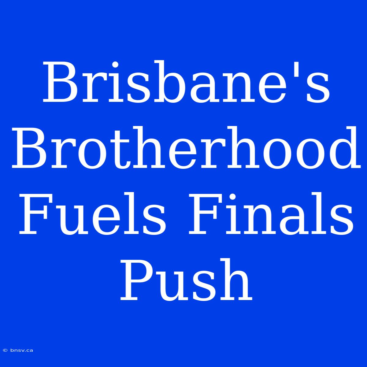 Brisbane's Brotherhood Fuels Finals Push