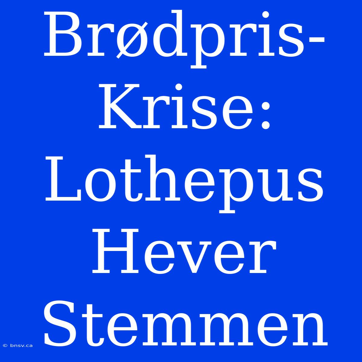 Brødpris-Krise: Lothepus Hever Stemmen