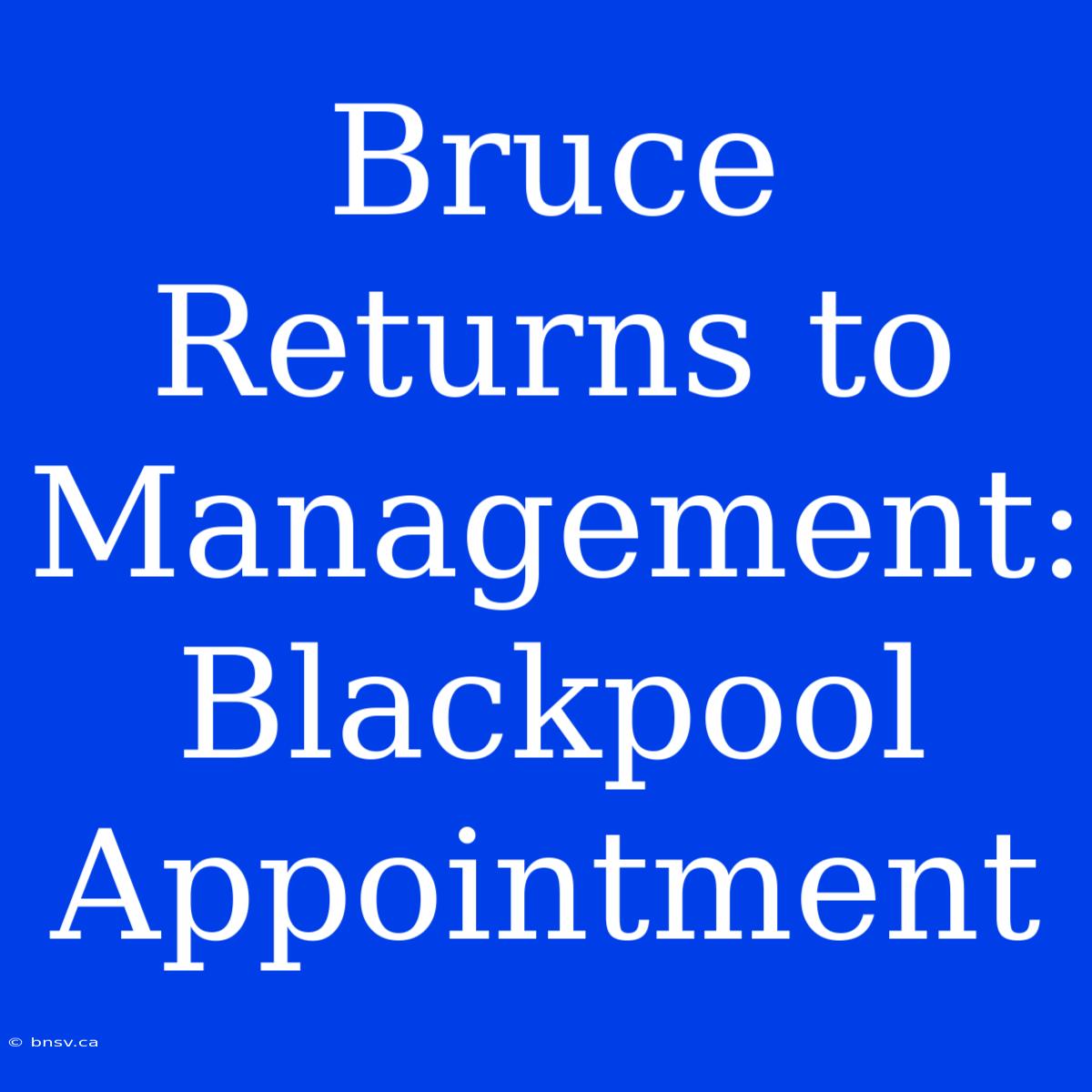 Bruce Returns To Management: Blackpool Appointment