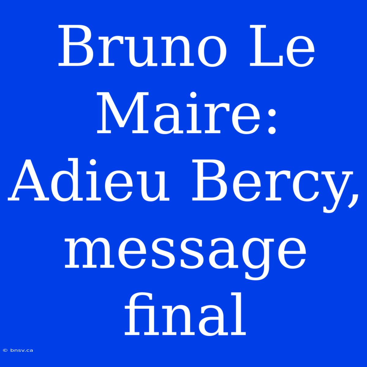 Bruno Le Maire: Adieu Bercy, Message Final