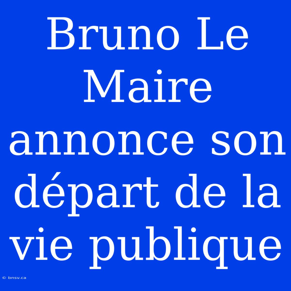 Bruno Le Maire Annonce Son Départ De La Vie Publique