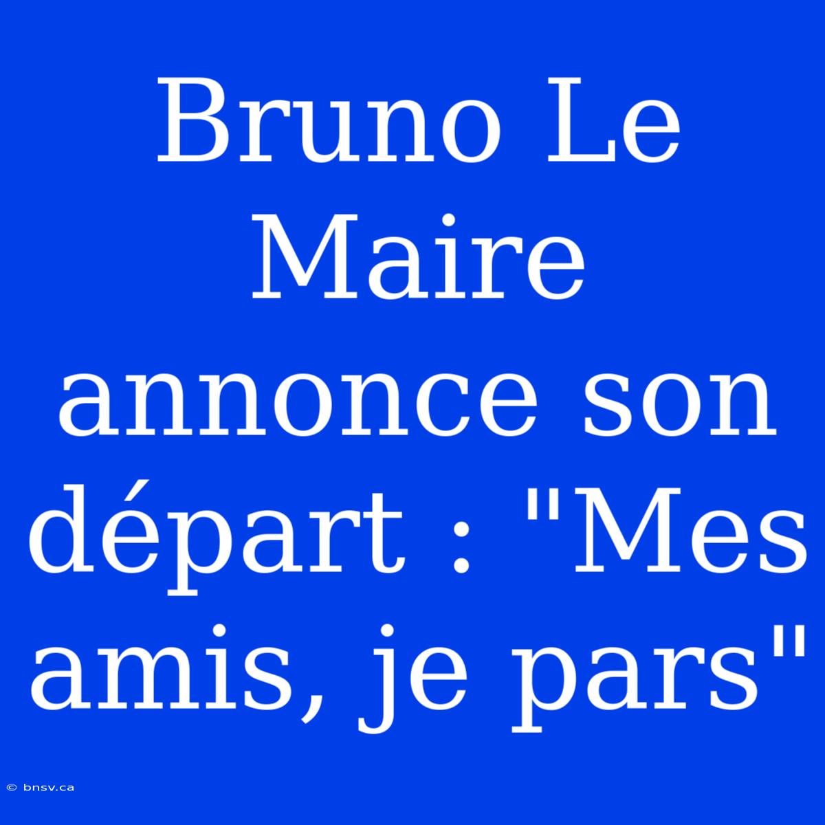 Bruno Le Maire Annonce Son Départ : 