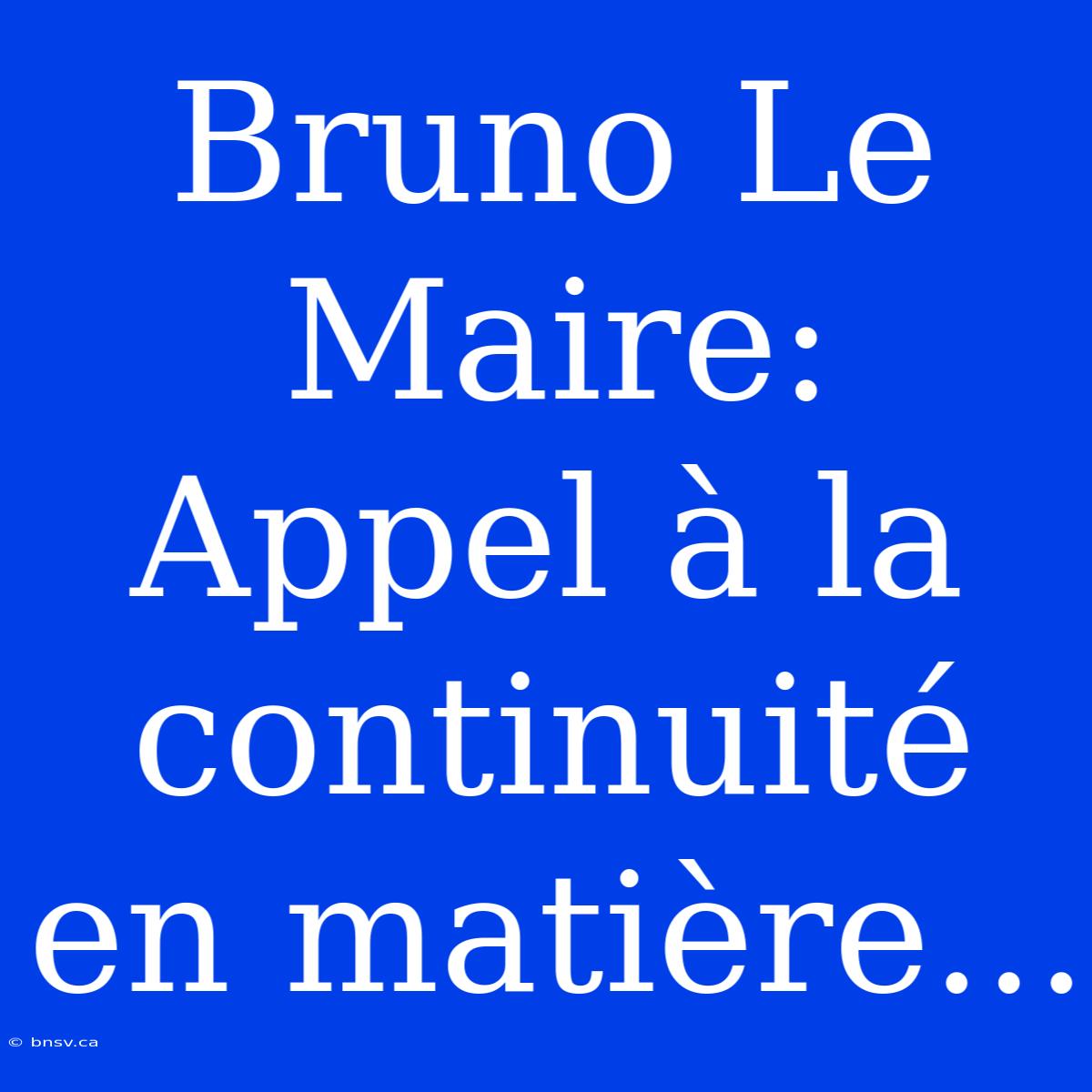 Bruno Le Maire: Appel À La Continuité En Matière...