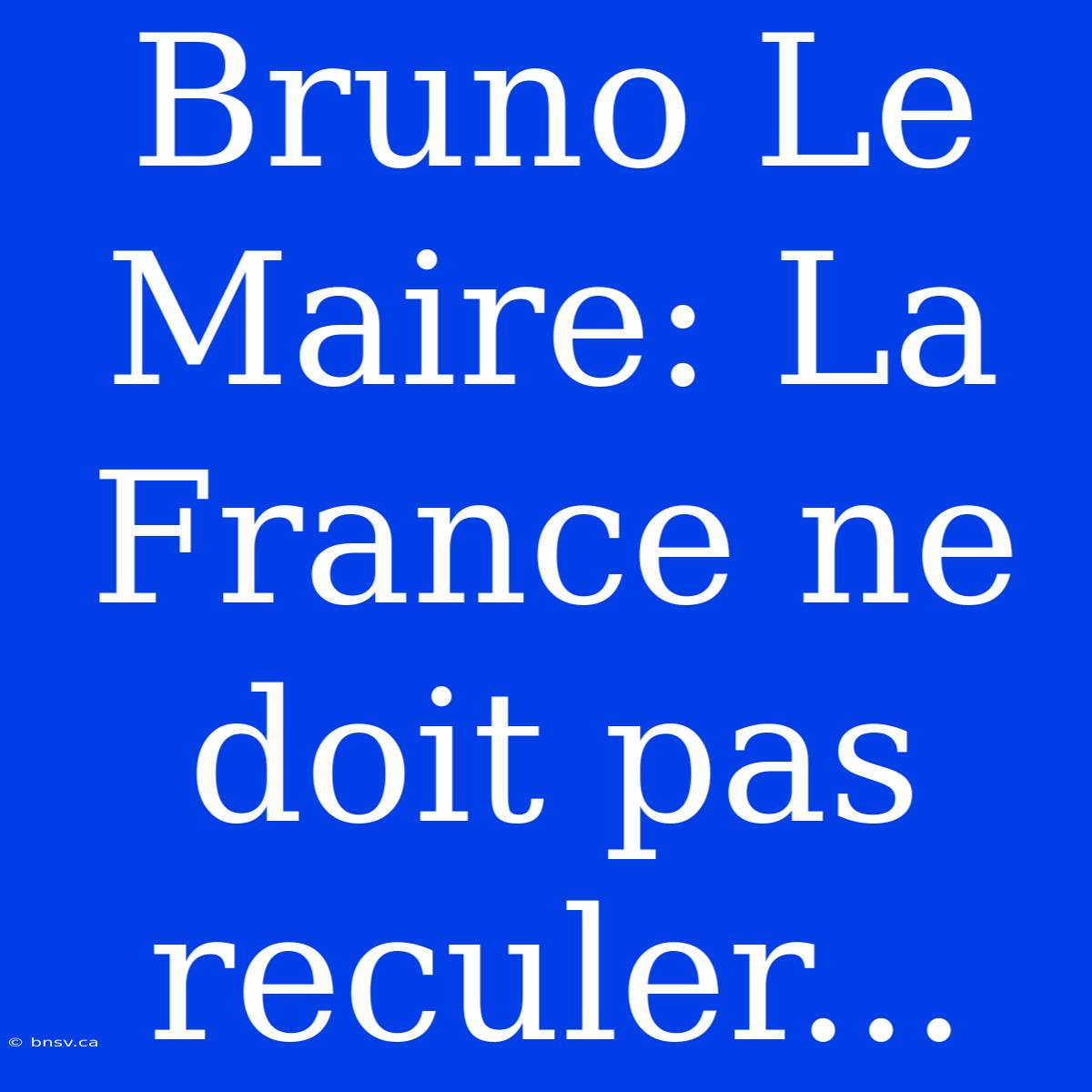 Bruno Le Maire: La France Ne Doit Pas Reculer...