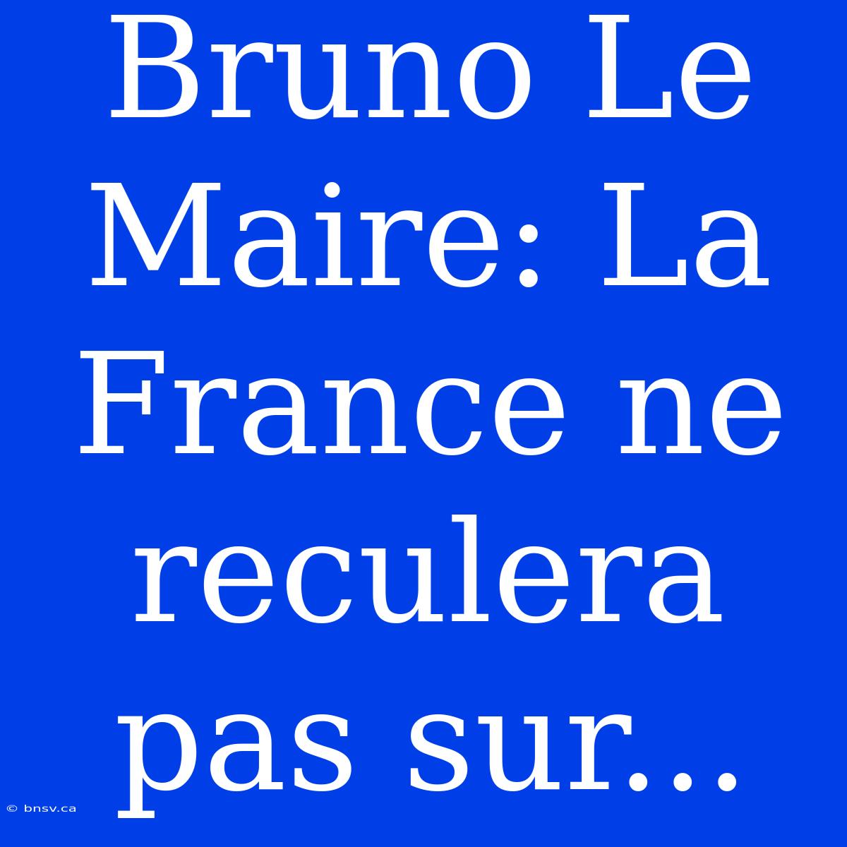 Bruno Le Maire: La France Ne Reculera Pas Sur...