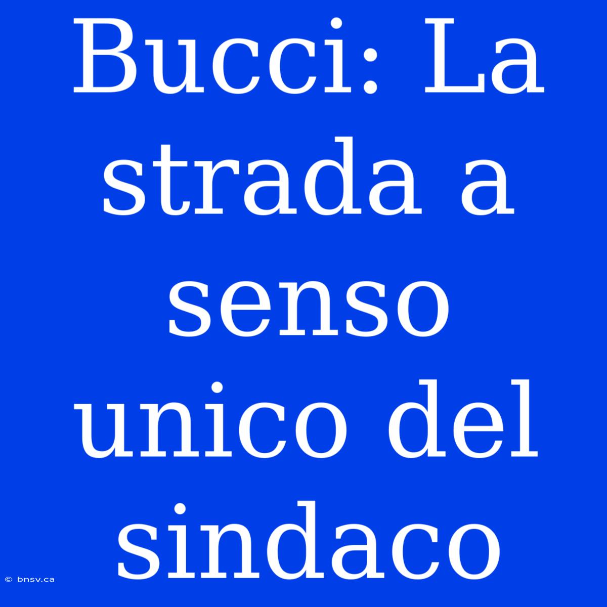 Bucci: La Strada A Senso Unico Del Sindaco