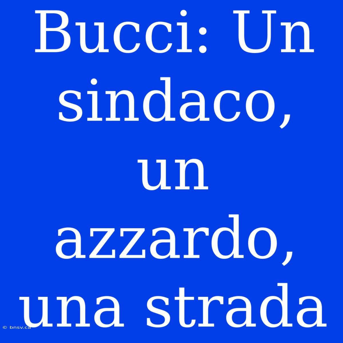 Bucci: Un Sindaco, Un Azzardo, Una Strada