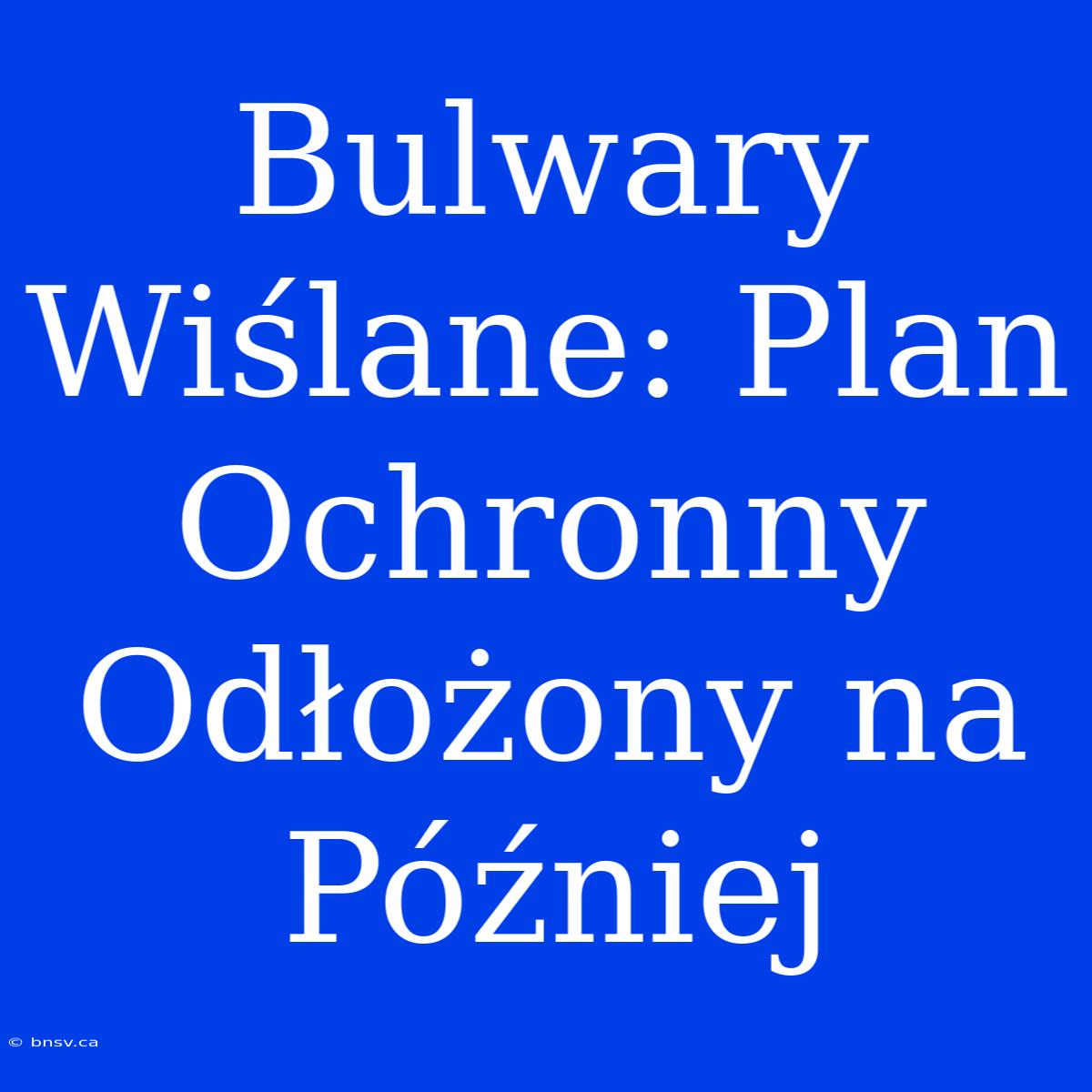 Bulwary Wiślane: Plan Ochronny Odłożony Na Później